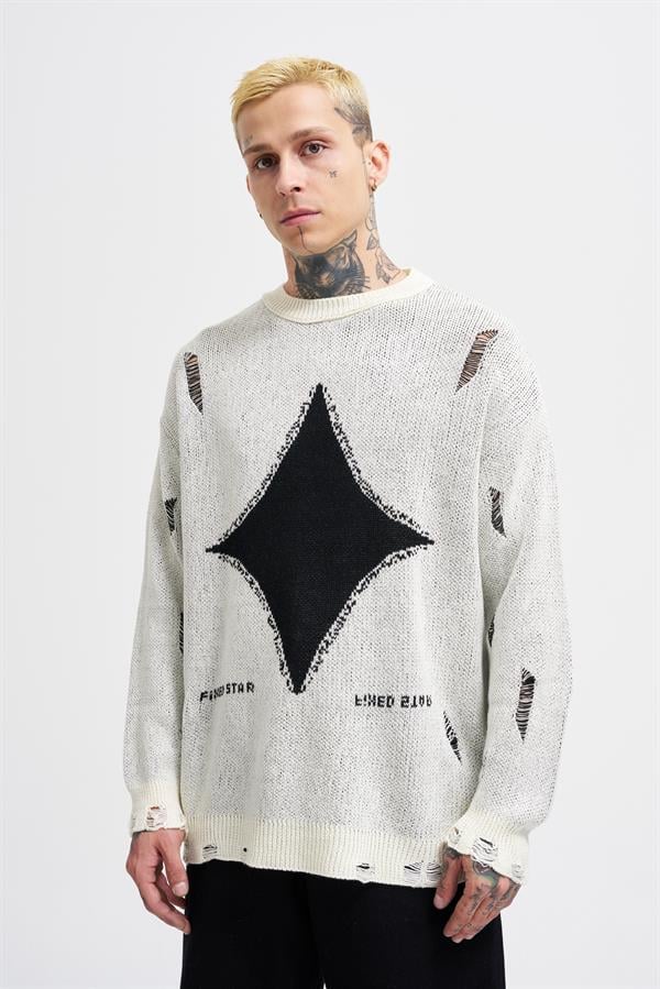 Erkek Patterned Kazak Ekru