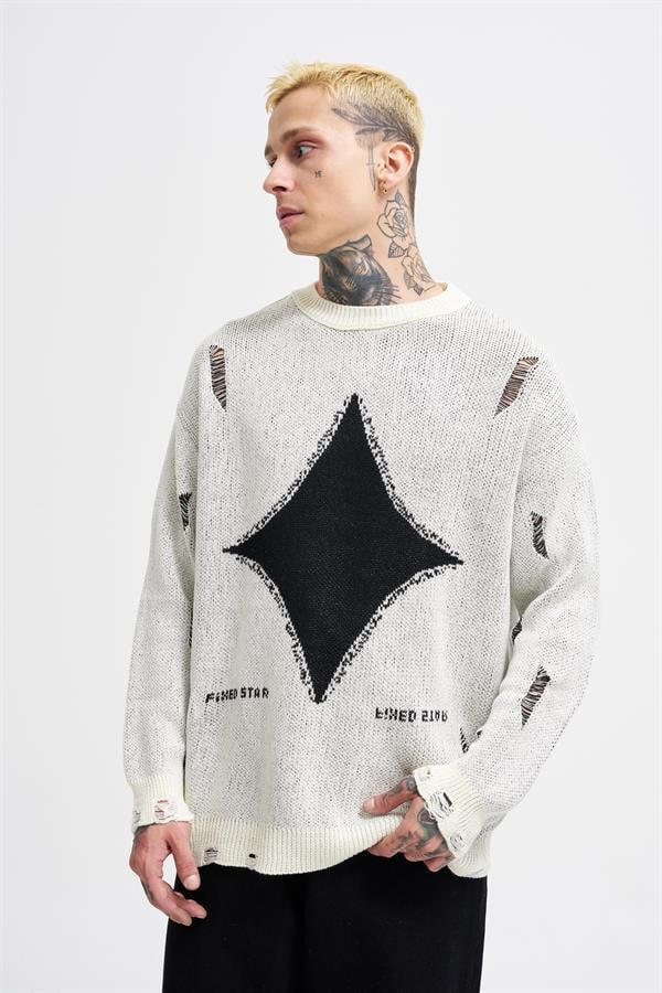 Erkek Patterned Kazak Ekru