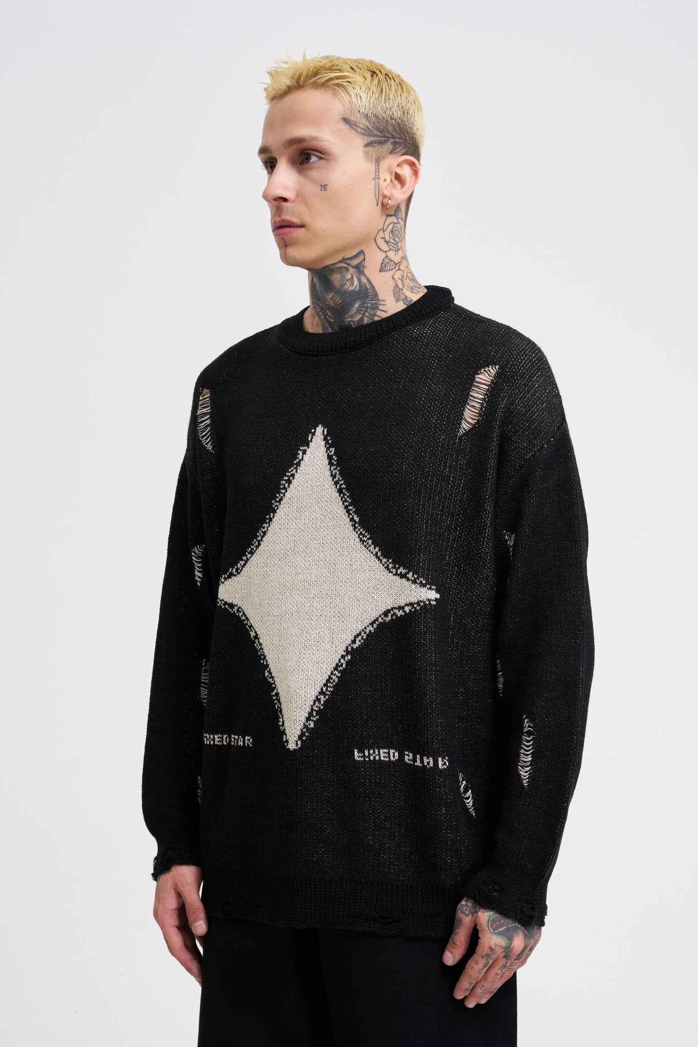 Erkek Patterned Kazak Siyah