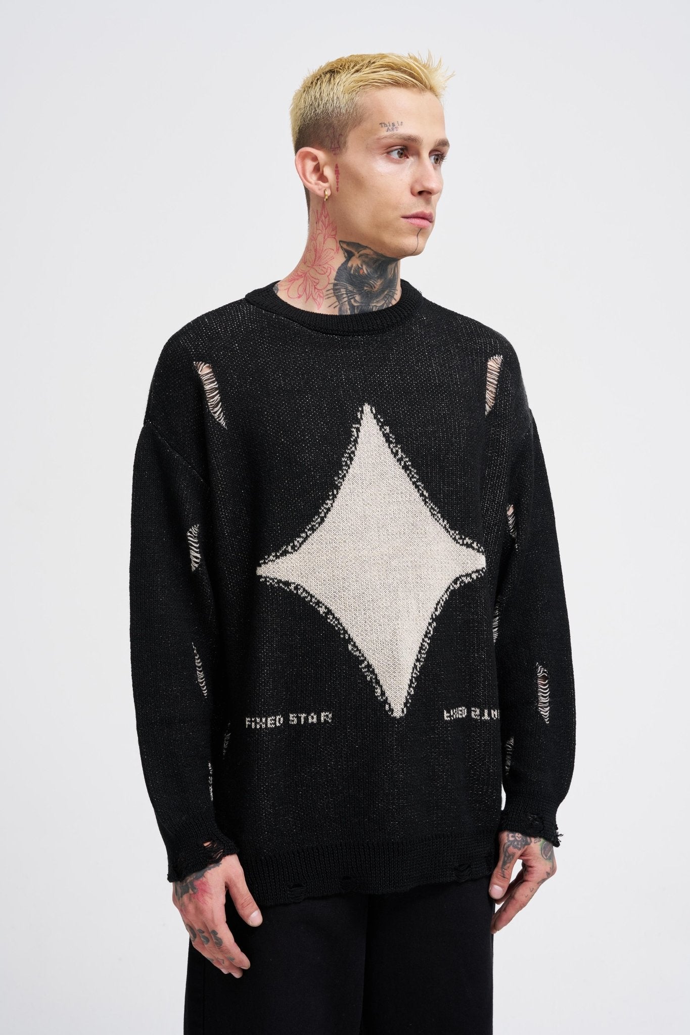 Erkek Patterned Kazak Siyah