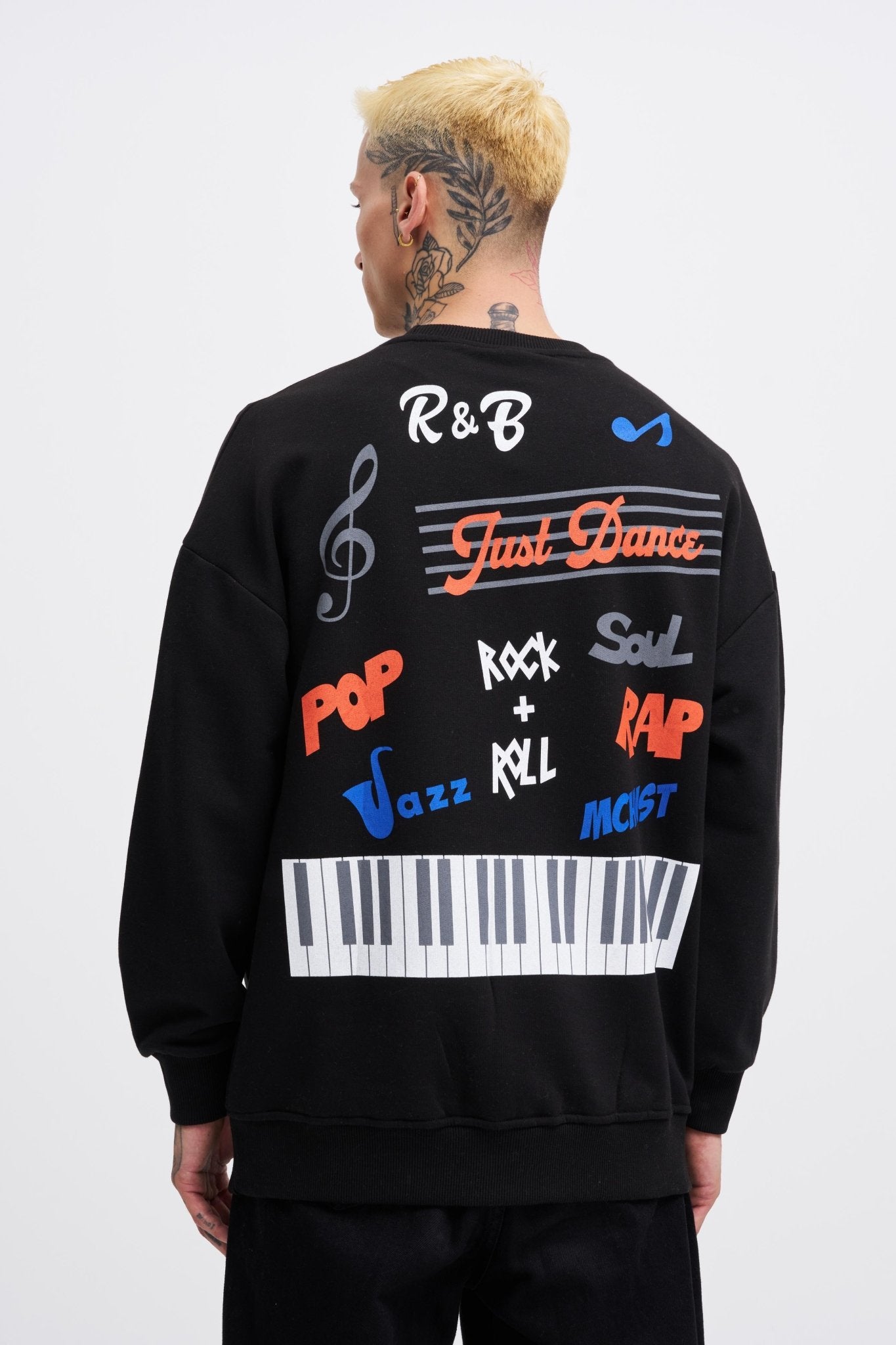 Erkek Piano Şardonlu Sweatshirt Siyah