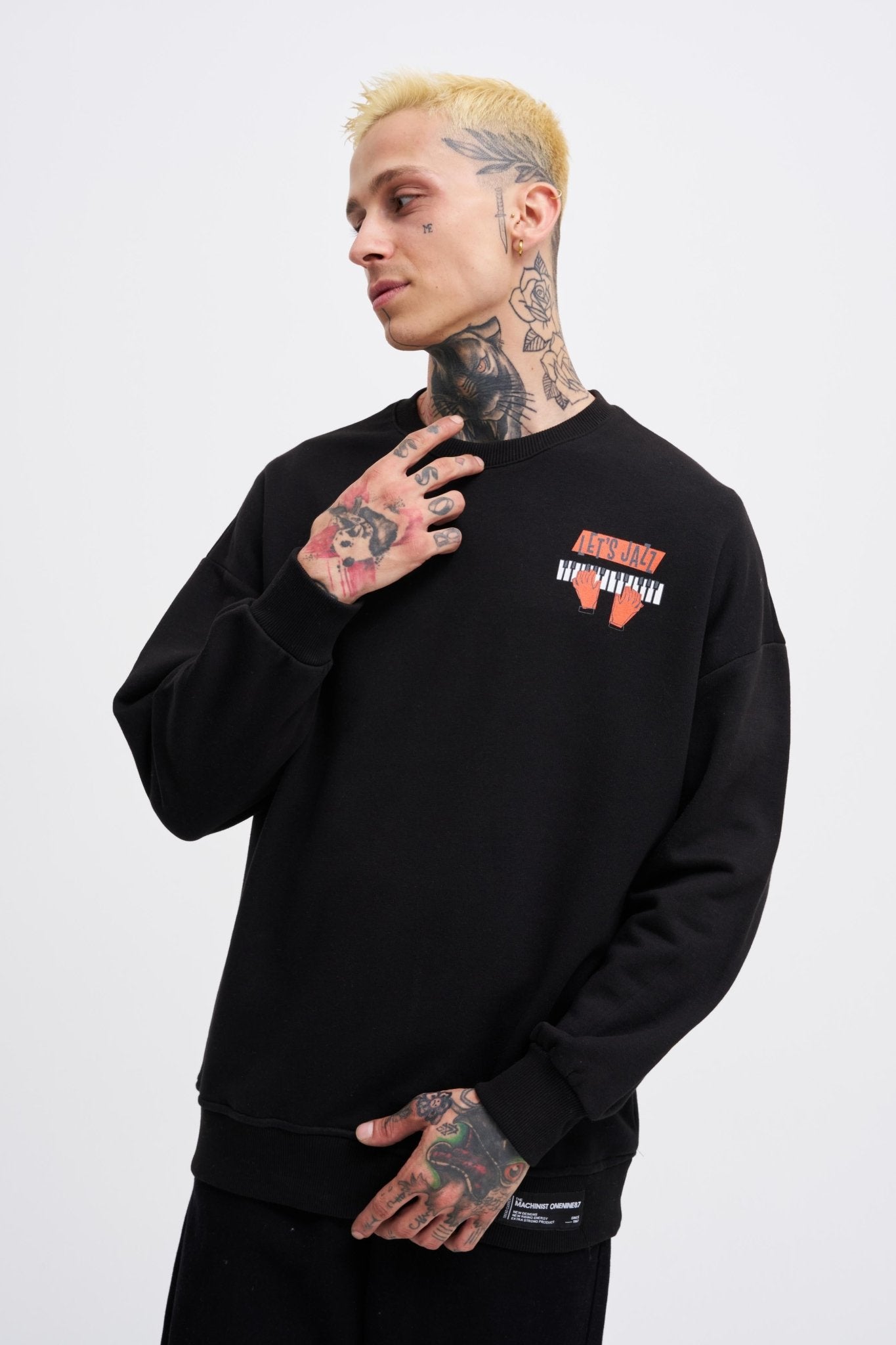 Erkek Piano Şardonlu Sweatshirt Siyah