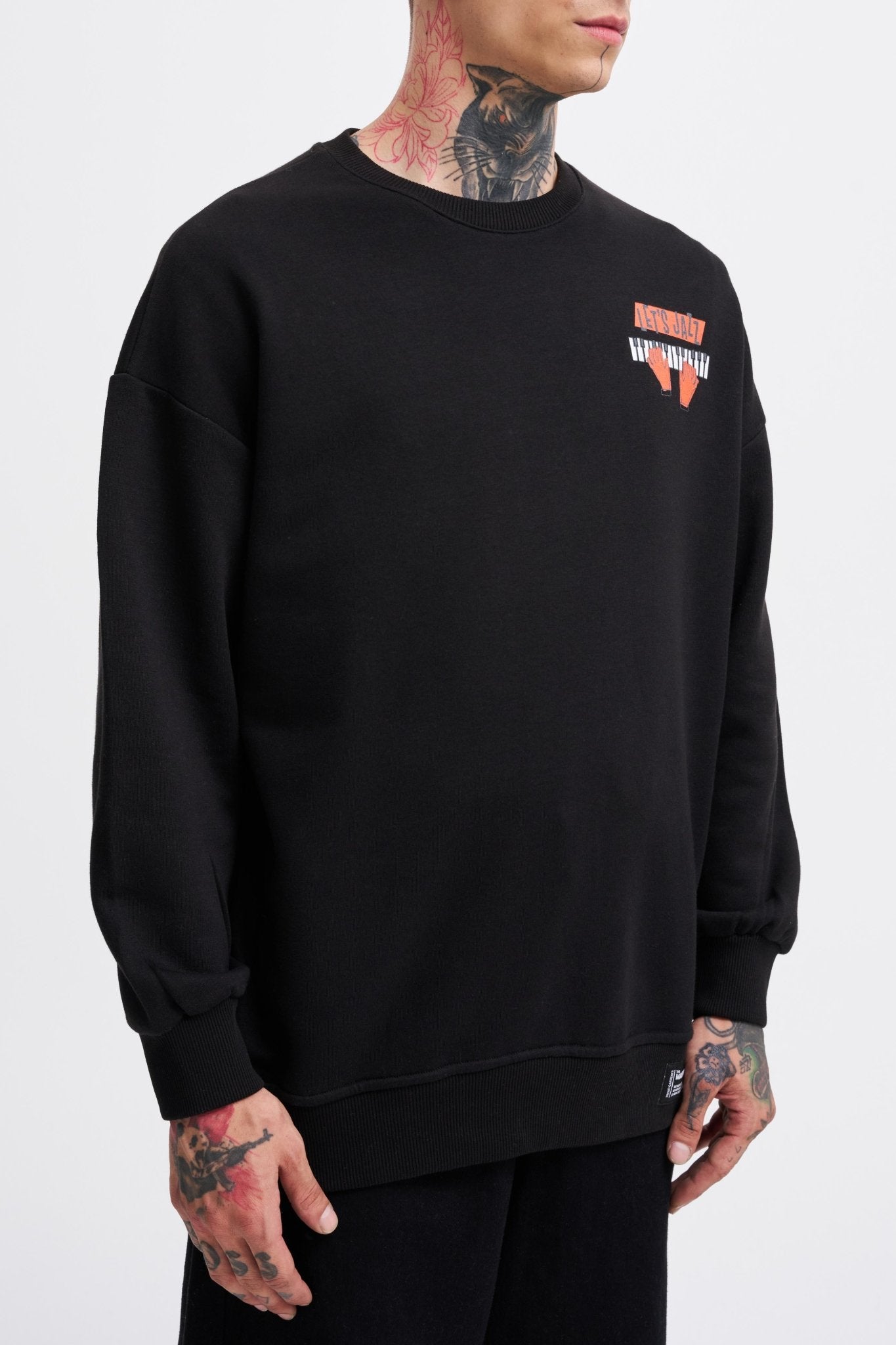 Erkek Piano Şardonlu Sweatshirt Siyah