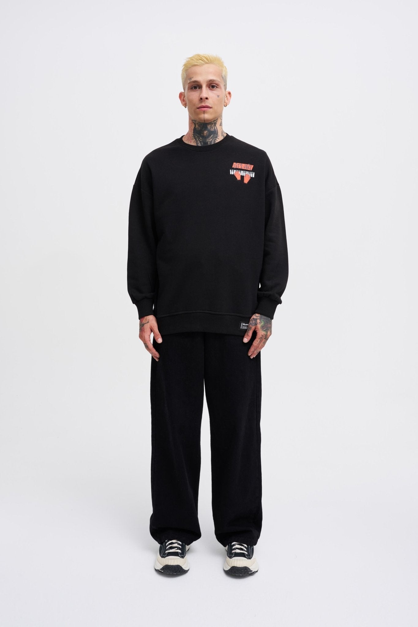 Erkek Piano Şardonlu Sweatshirt Siyah
