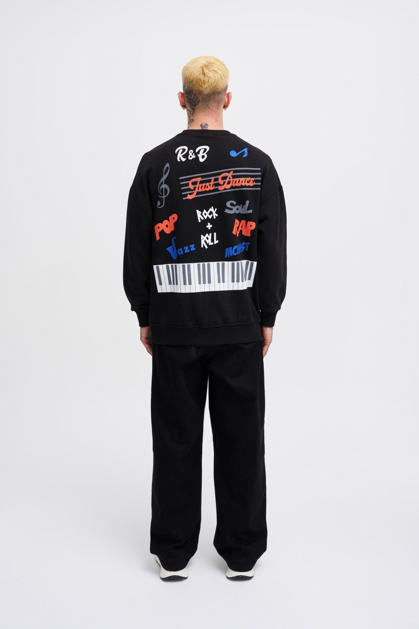 Erkek Piano Şardonlu Sweatshirt Siyah