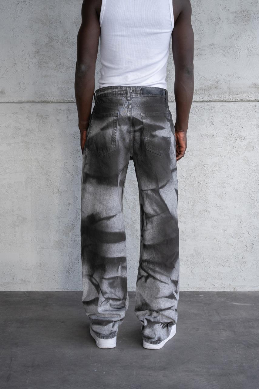 Erkek Pigment Kaplama Efektli Baggy Jean Pantolon Gri