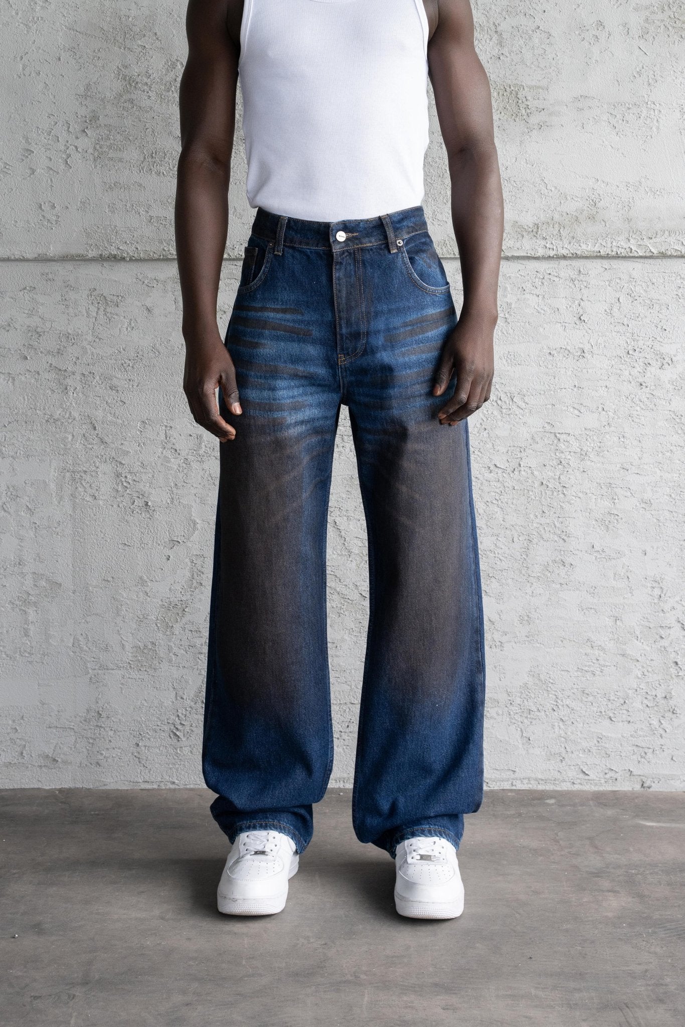 Erkek Pigment Kaplama Efektli Baggy Jean Pantolon Mavi