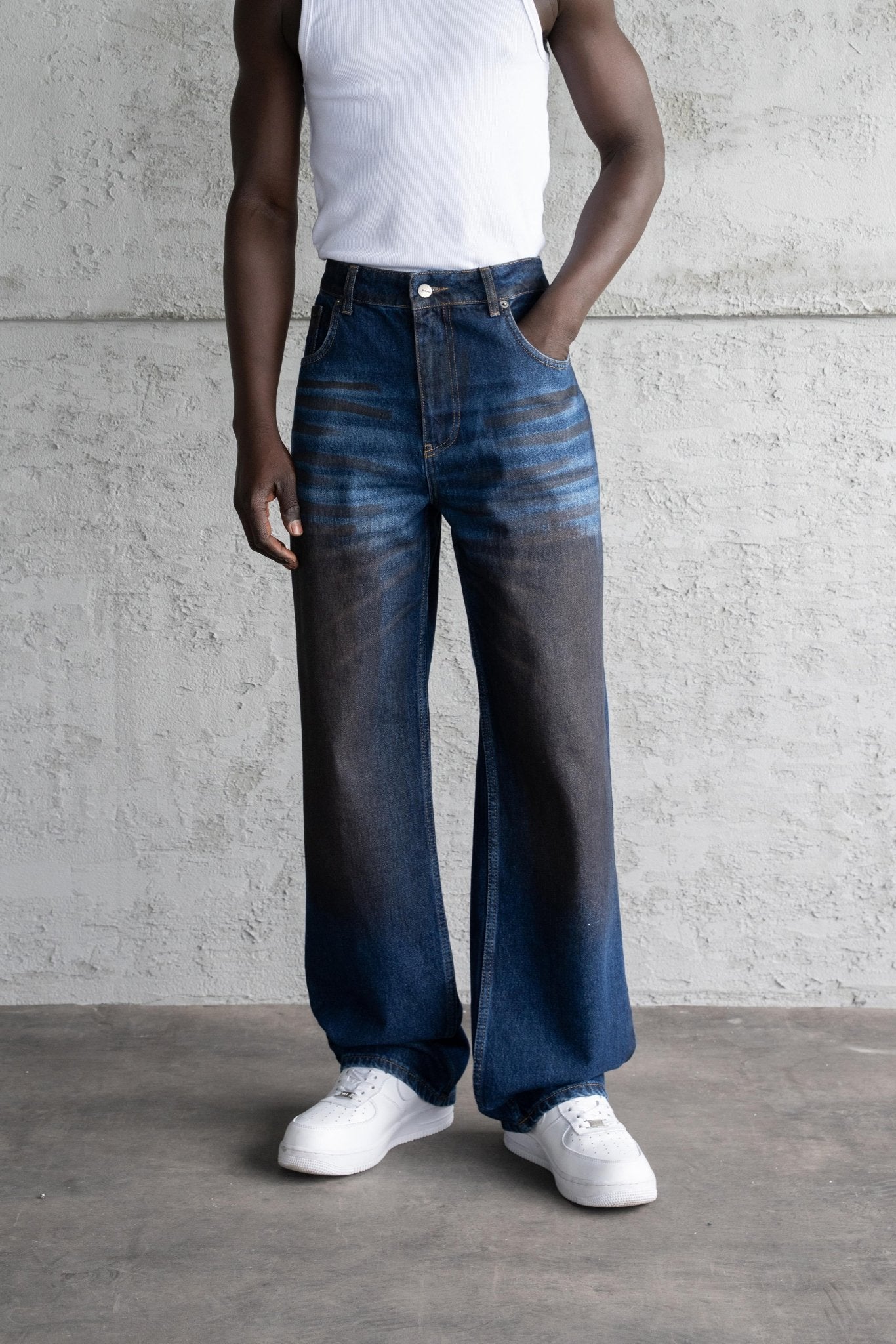Erkek Pigment Kaplama Efektli Baggy Jean Pantolon Mavi