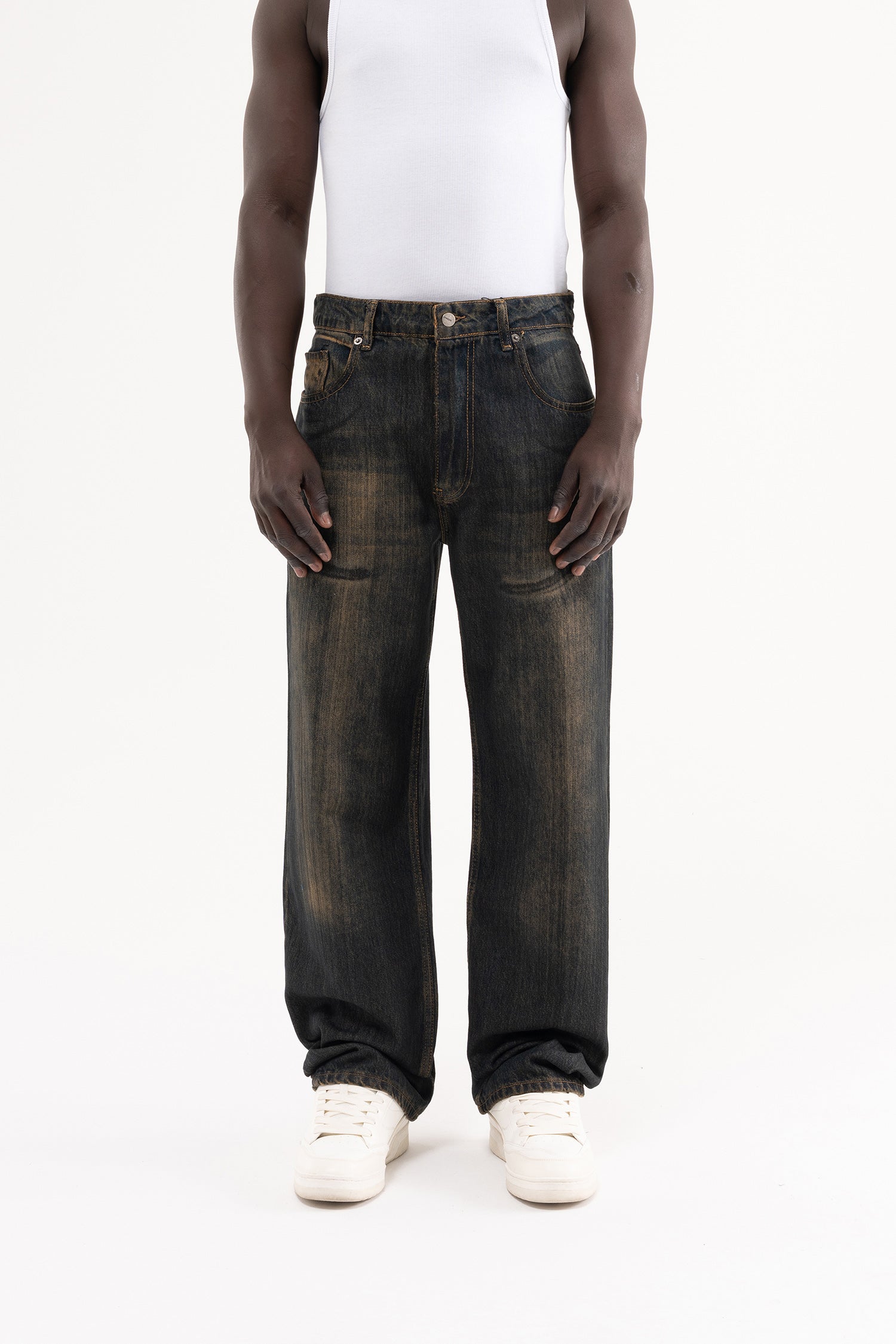 Erkek Pigment Kaplama Efektli Baggy Jean Pantolon Ocean Fade