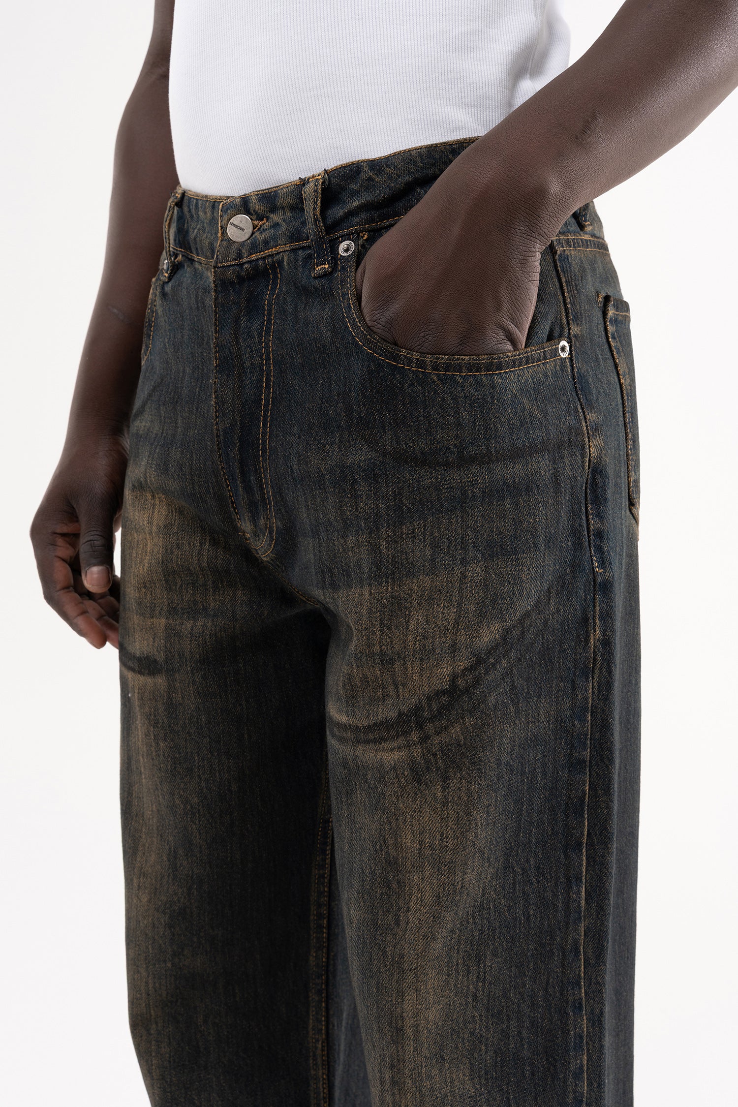 Erkek Pigment Kaplama Efektli Baggy Jean Pantolon Ocean Fade-4