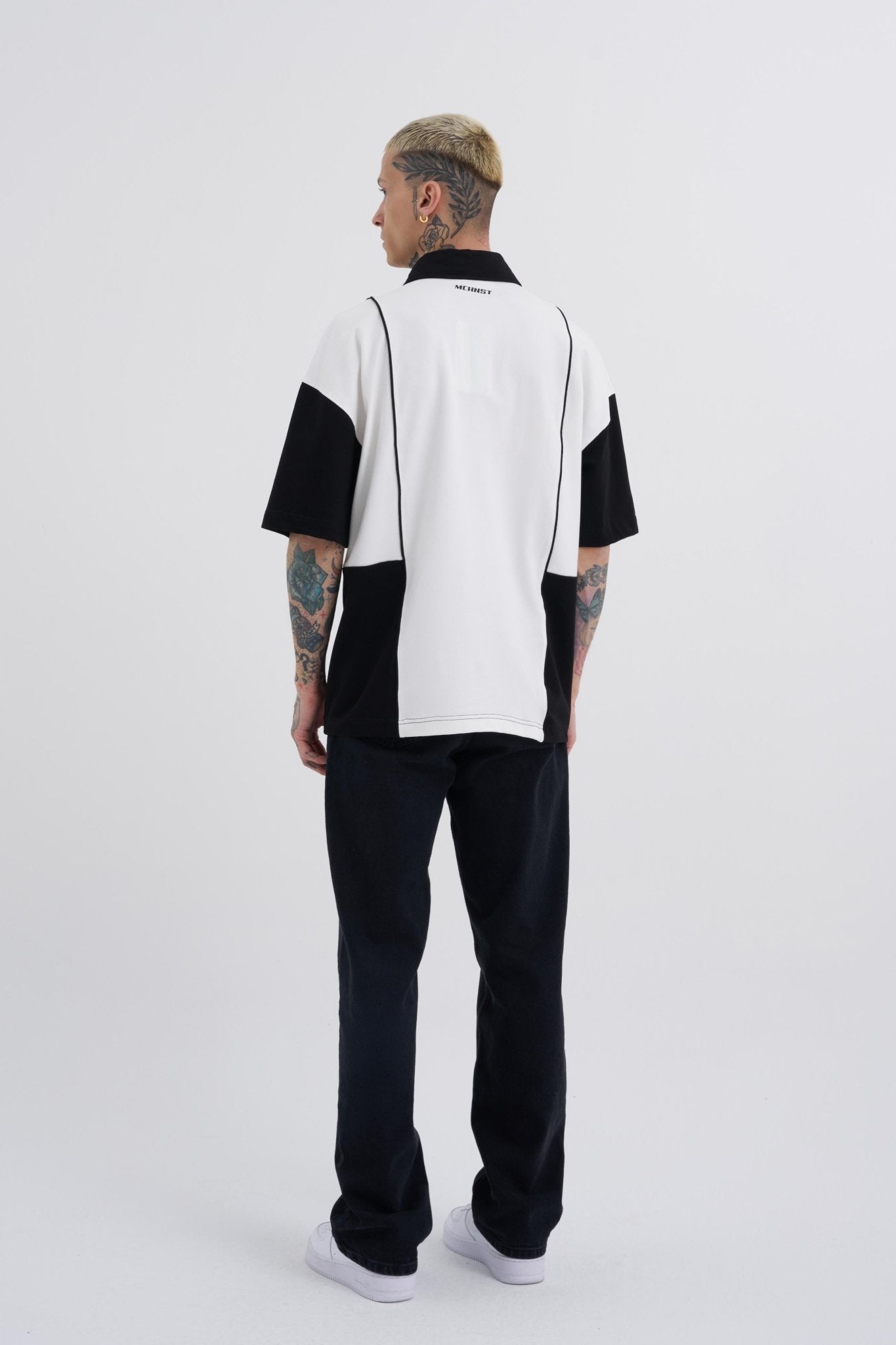 Erkek Piping And Contrast Baskılı Polo Tişört Ekru - Siyah