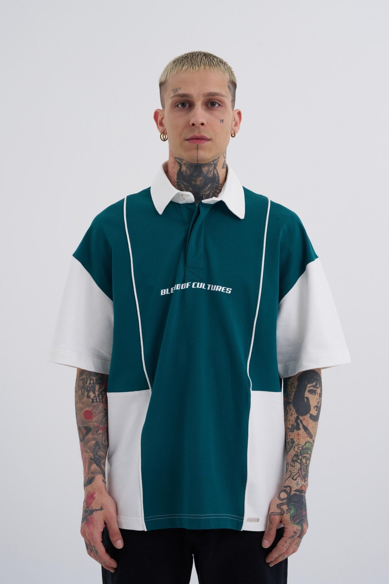 Erkek Piping And Contrast Baskılı Polo Tişört Yağ Yeşili - Ekru