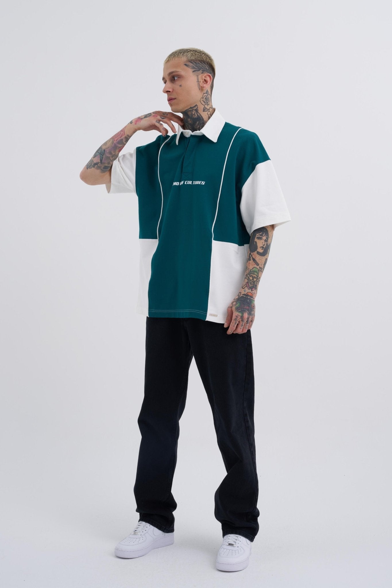 Erkek Piping And Contrast Baskılı Polo Tişört Yağ Yeşili - Ekru
