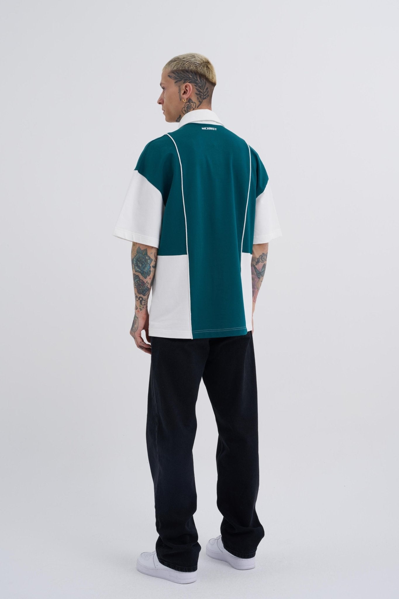 Erkek Piping And Contrast Baskılı Polo Tişört Yağ Yeşili - Ekru