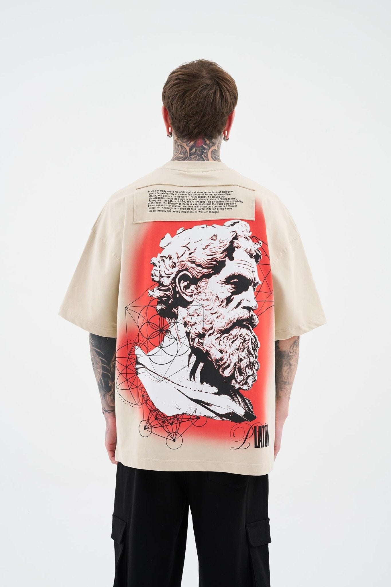 Erkek Platon Oversi̇ze Ti̇şört Açık Bej