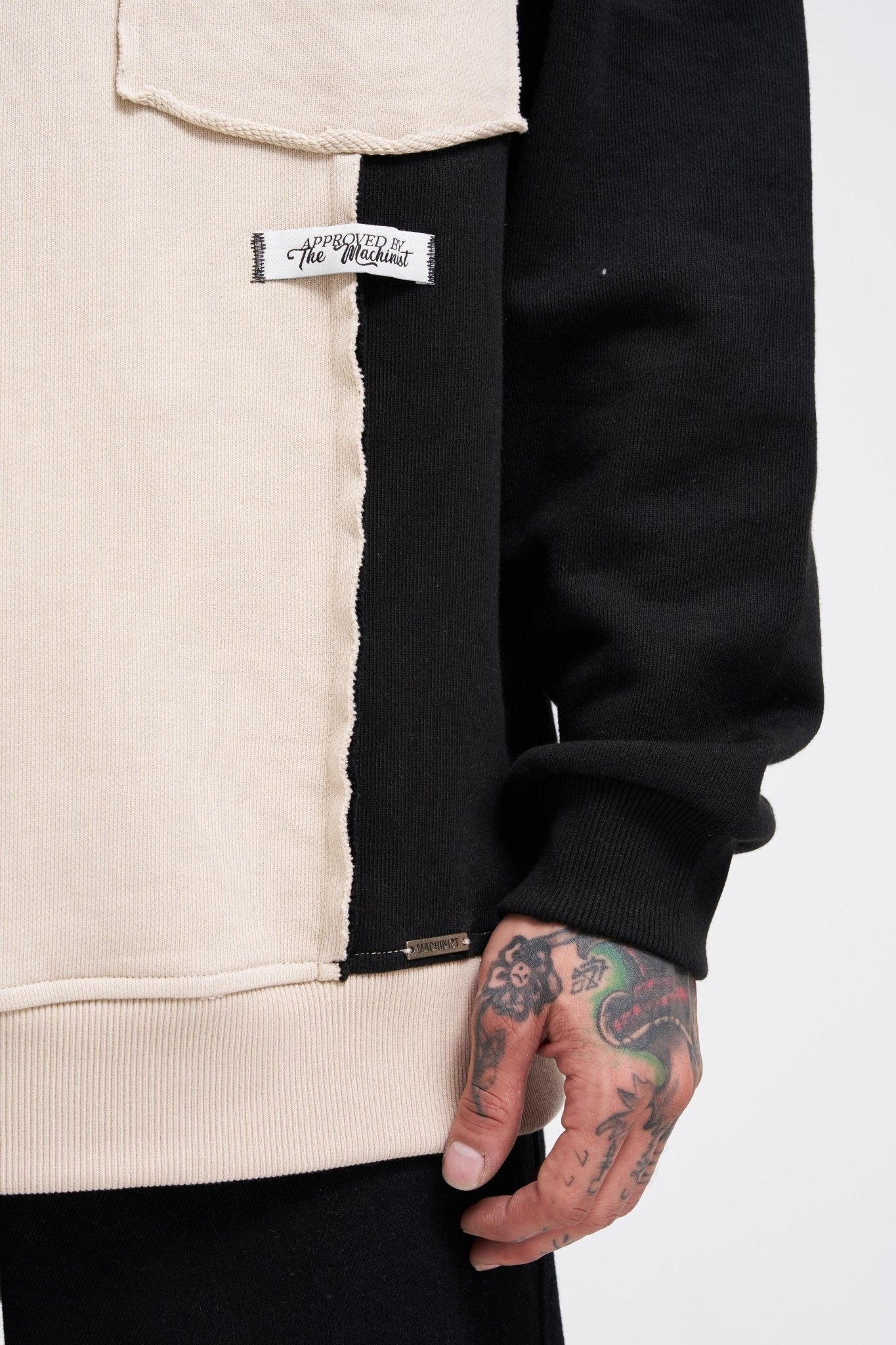 Erkek Pocket and Pieced Sweatshirt Açık Bej - Siyah