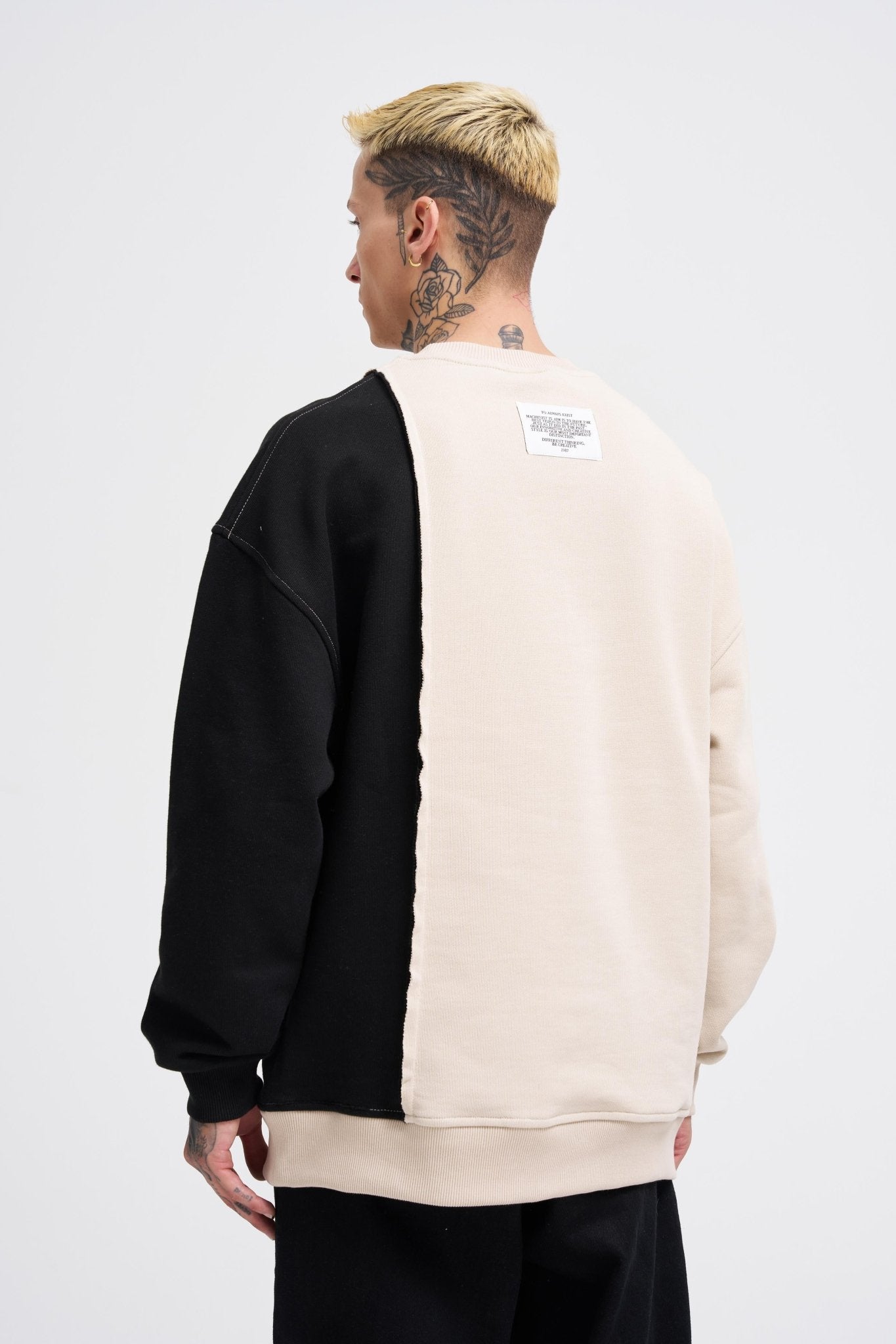 Erkek Pocket and Pieced Sweatshirt Açık Bej - Siyah