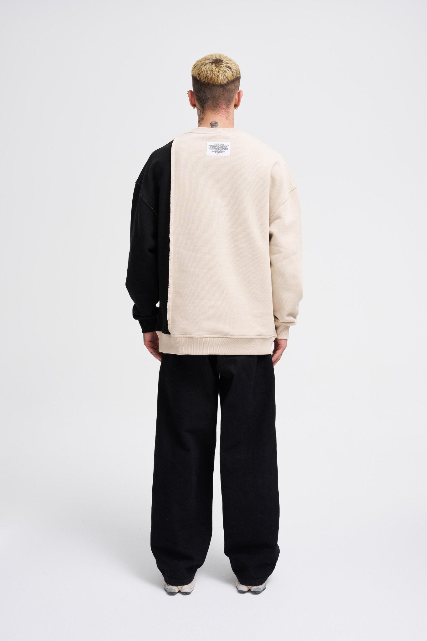 Erkek Pocket and Pieced Sweatshirt Açık Bej - Siyah