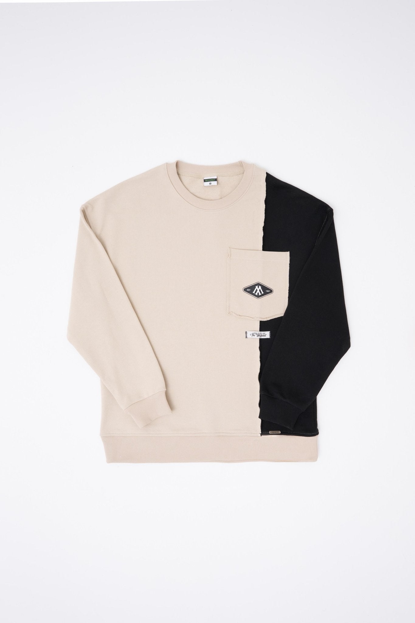 Erkek Pocket and Pieced Sweatshirt Açık Bej - Siyah