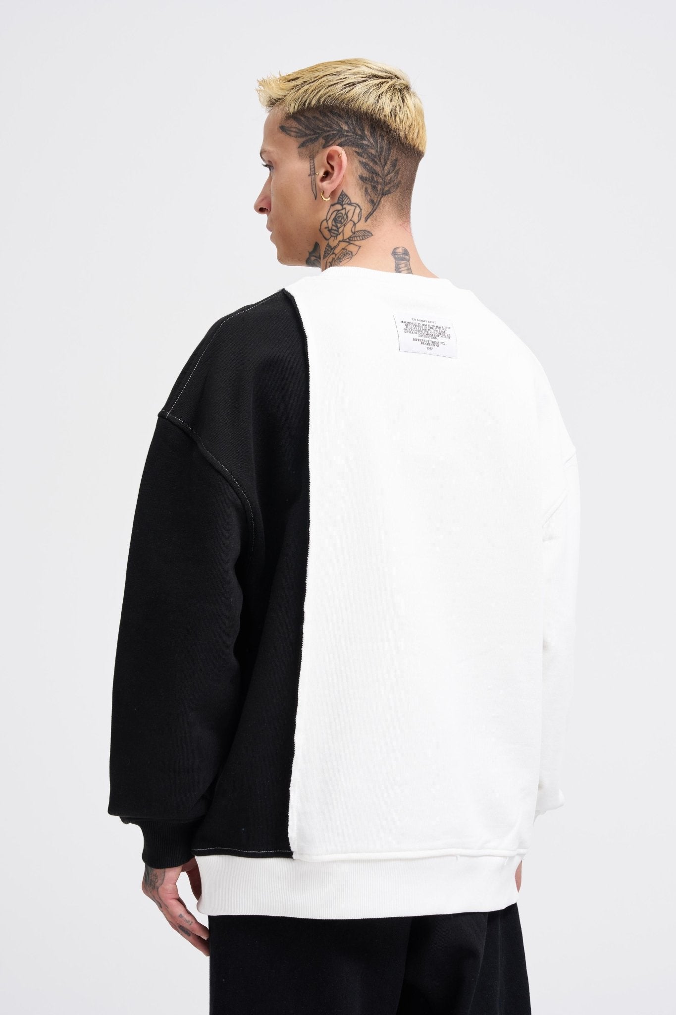 Erkek Pocket and Pieced Sweatshirt Ekru - Siyah