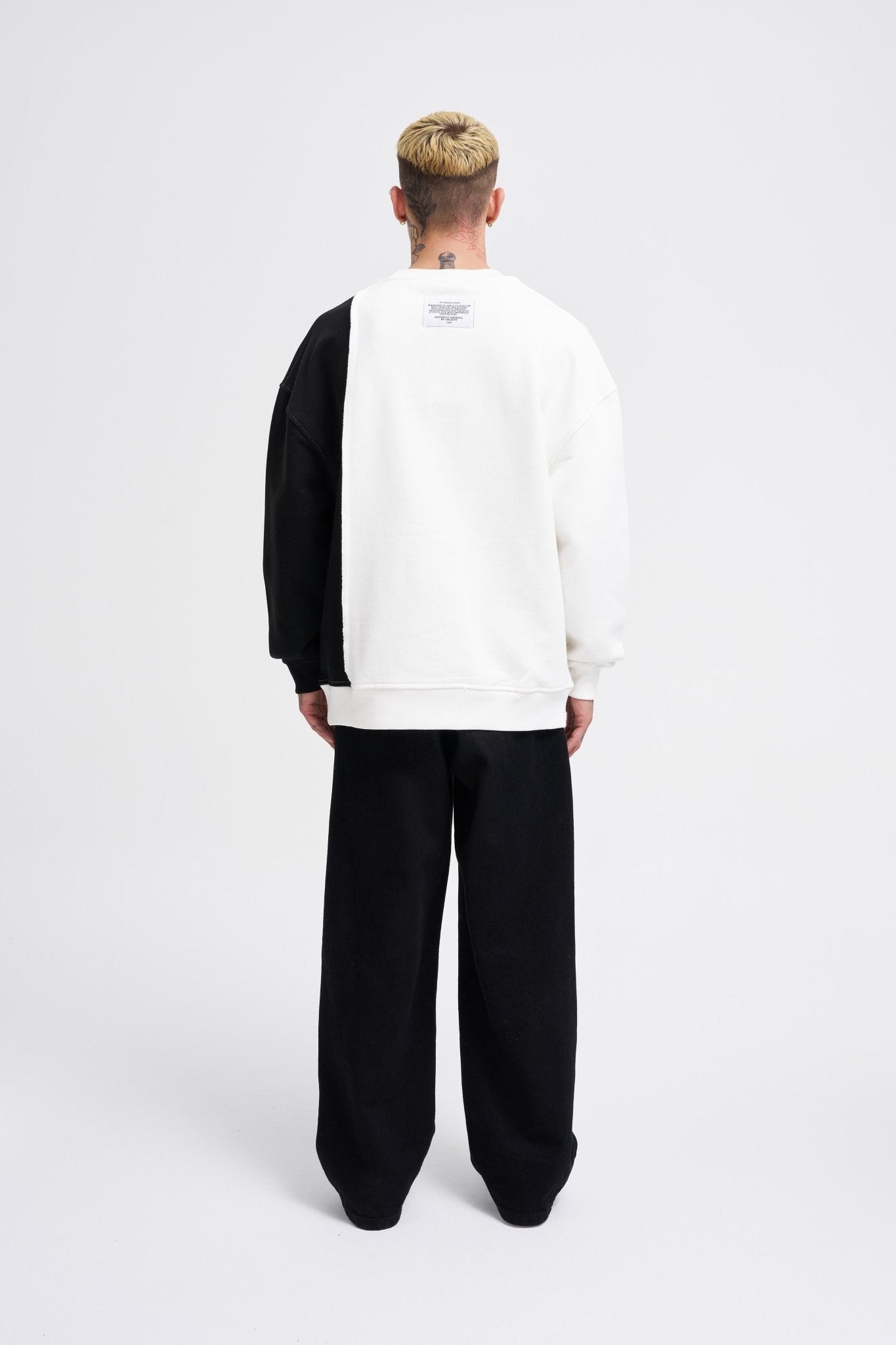 Erkek Pocket and Pieced Sweatshirt Ekru - Siyah