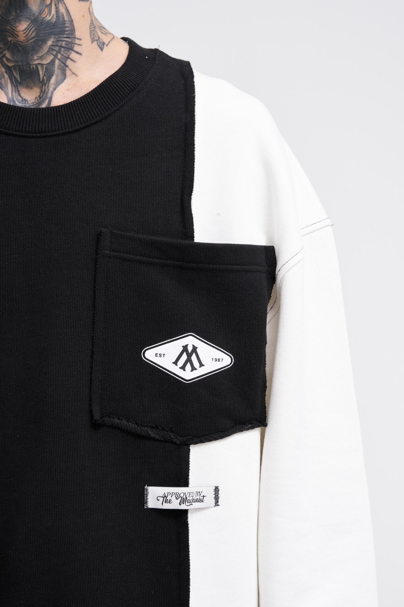 Erkek Pocket and Pieced Sweatshirt Siyah - Ekru