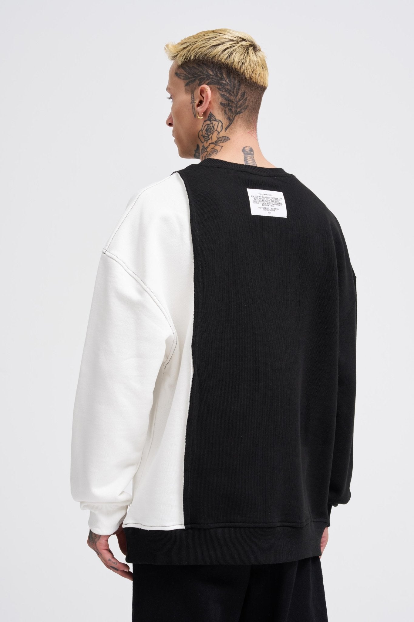 Erkek Pocket and Pieced Sweatshirt Siyah - Ekru