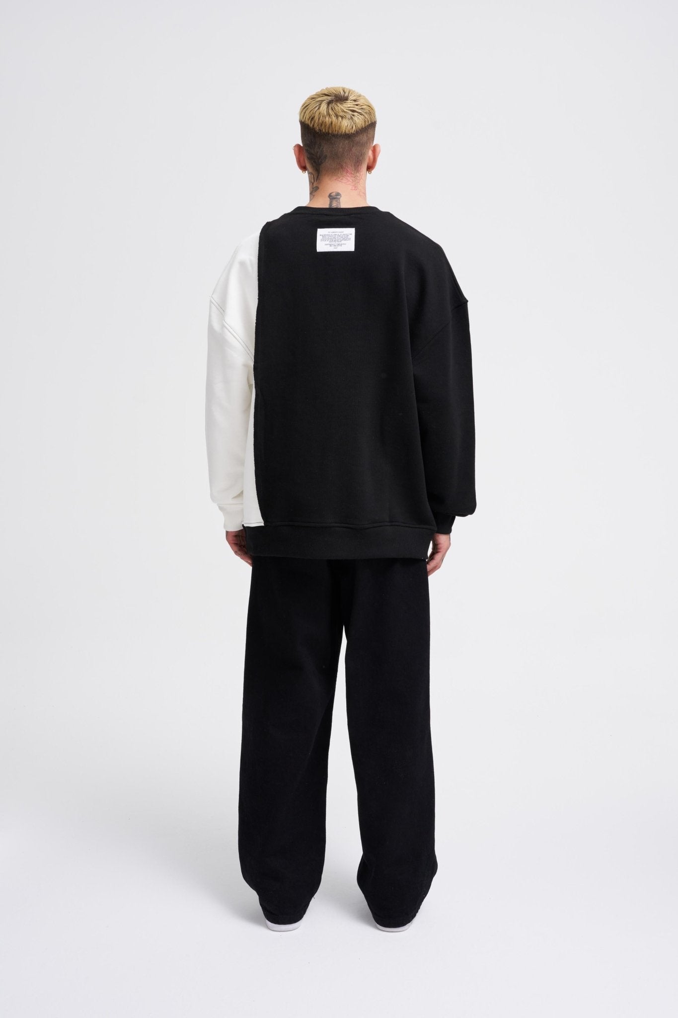 Erkek Pocket and Pieced Sweatshirt Siyah - Ekru