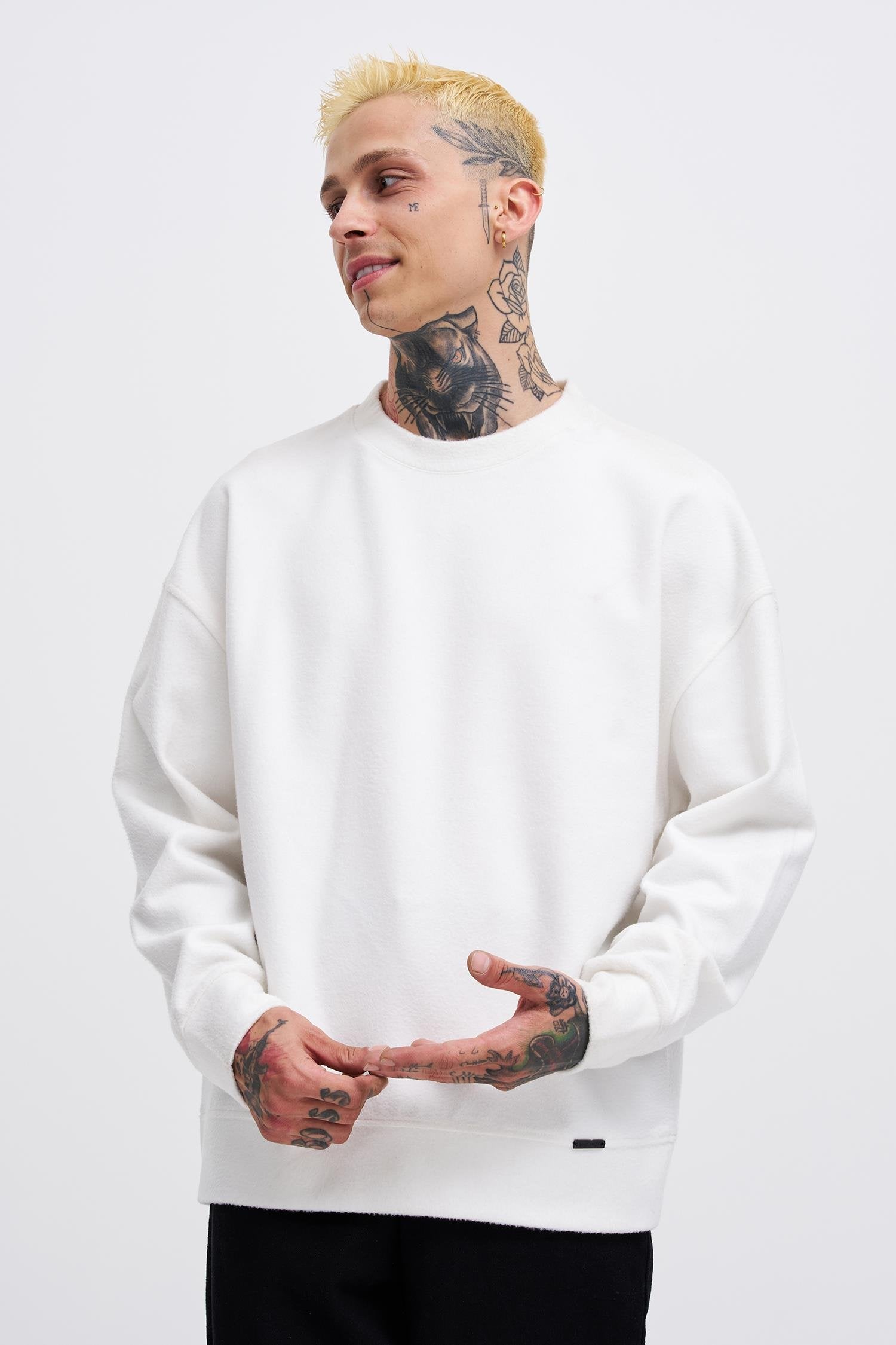 Erkek Ponte Kaşmir Oversize Sweatshirt Ekru
