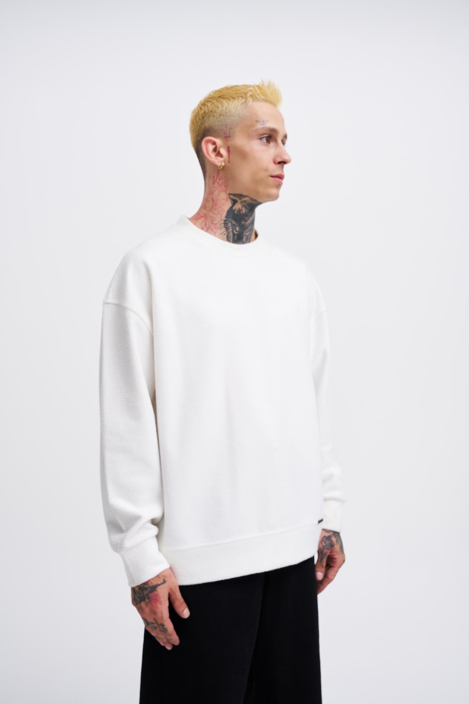 Erkek Ponte Kaşmir Oversize Sweatshirt Ekru