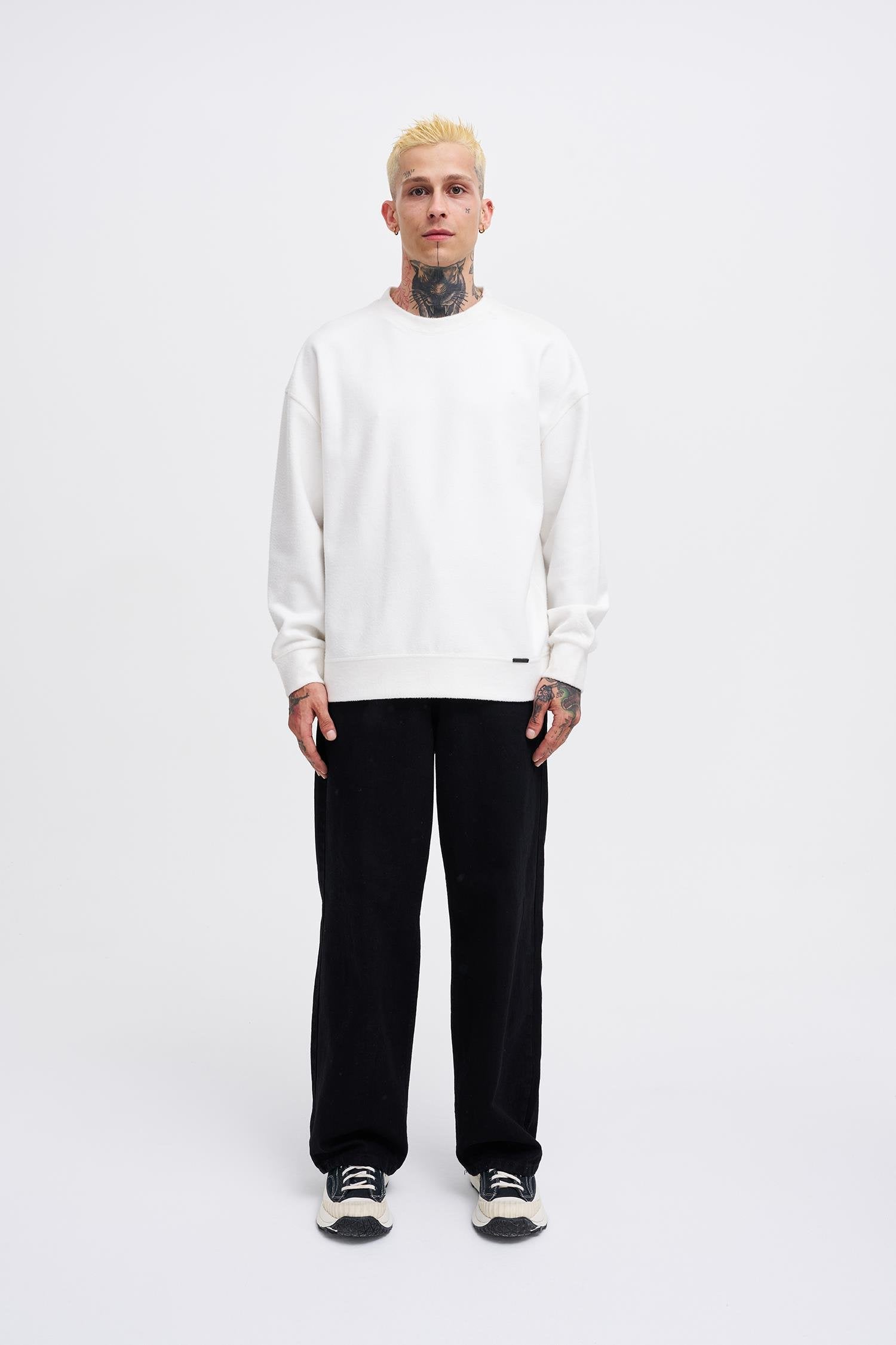 Erkek Ponte Kaşmir Oversize Sweatshirt Ekru
