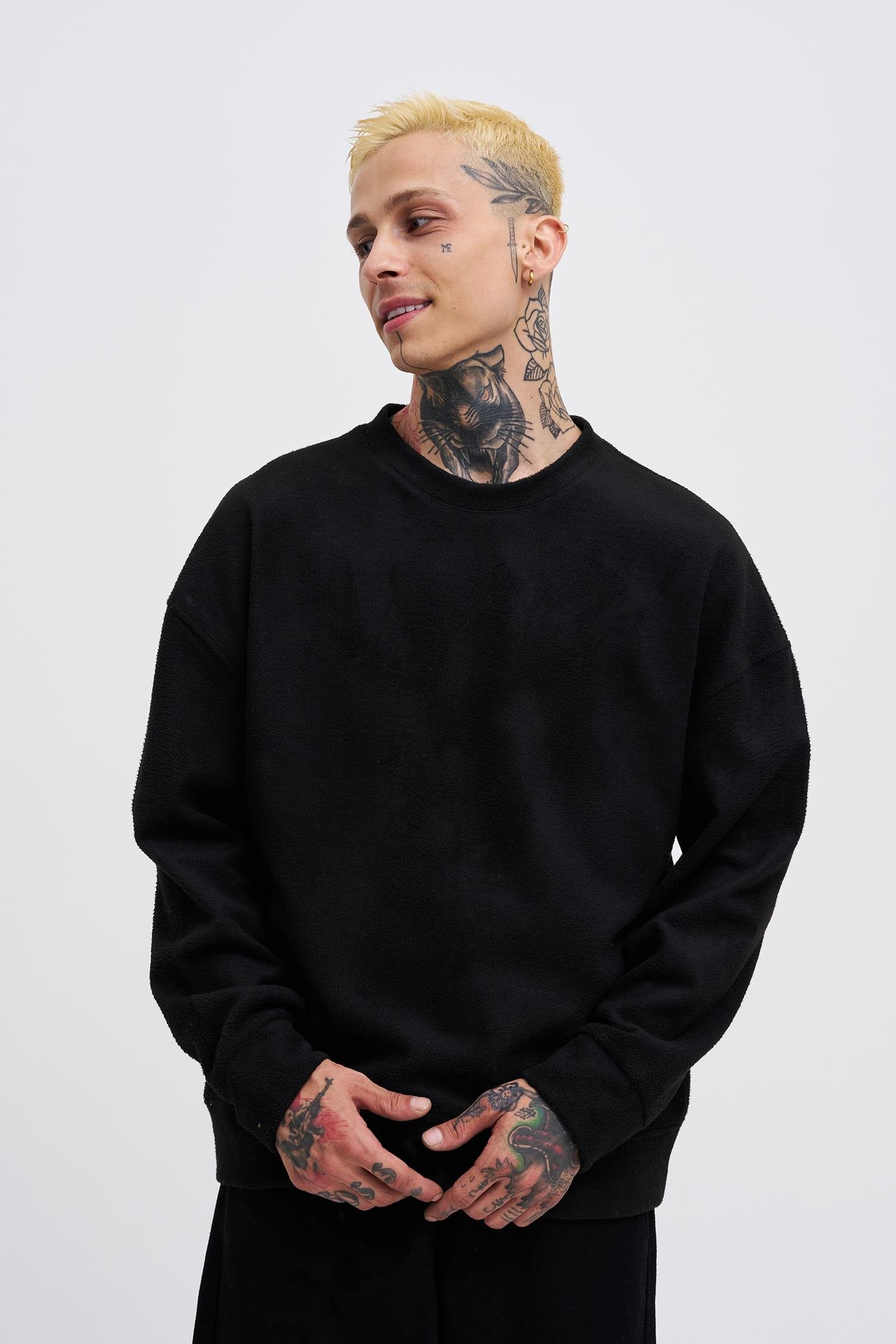 Erkek Ponte Kaşmir Oversize Sweatshirt Siyah