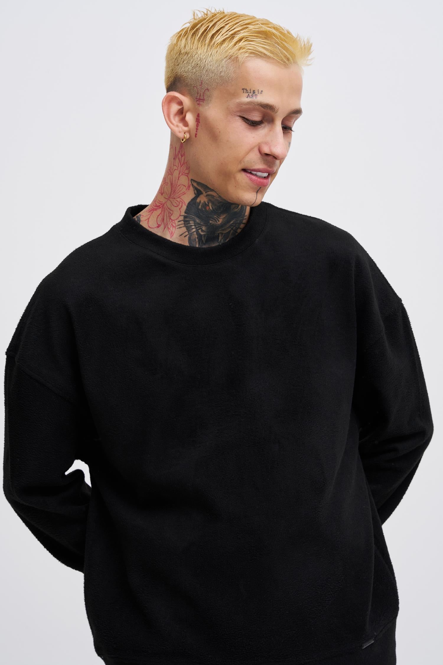 Erkek Ponte Kaşmir Oversize Sweatshirt Siyah