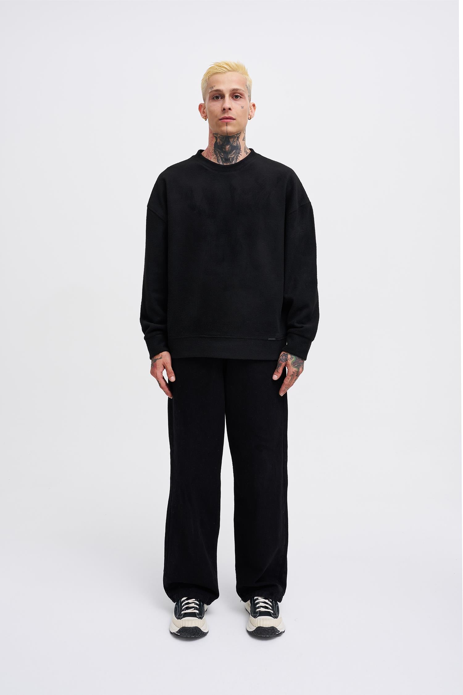 Erkek Ponte Kaşmir Oversize Sweatshirt Siyah