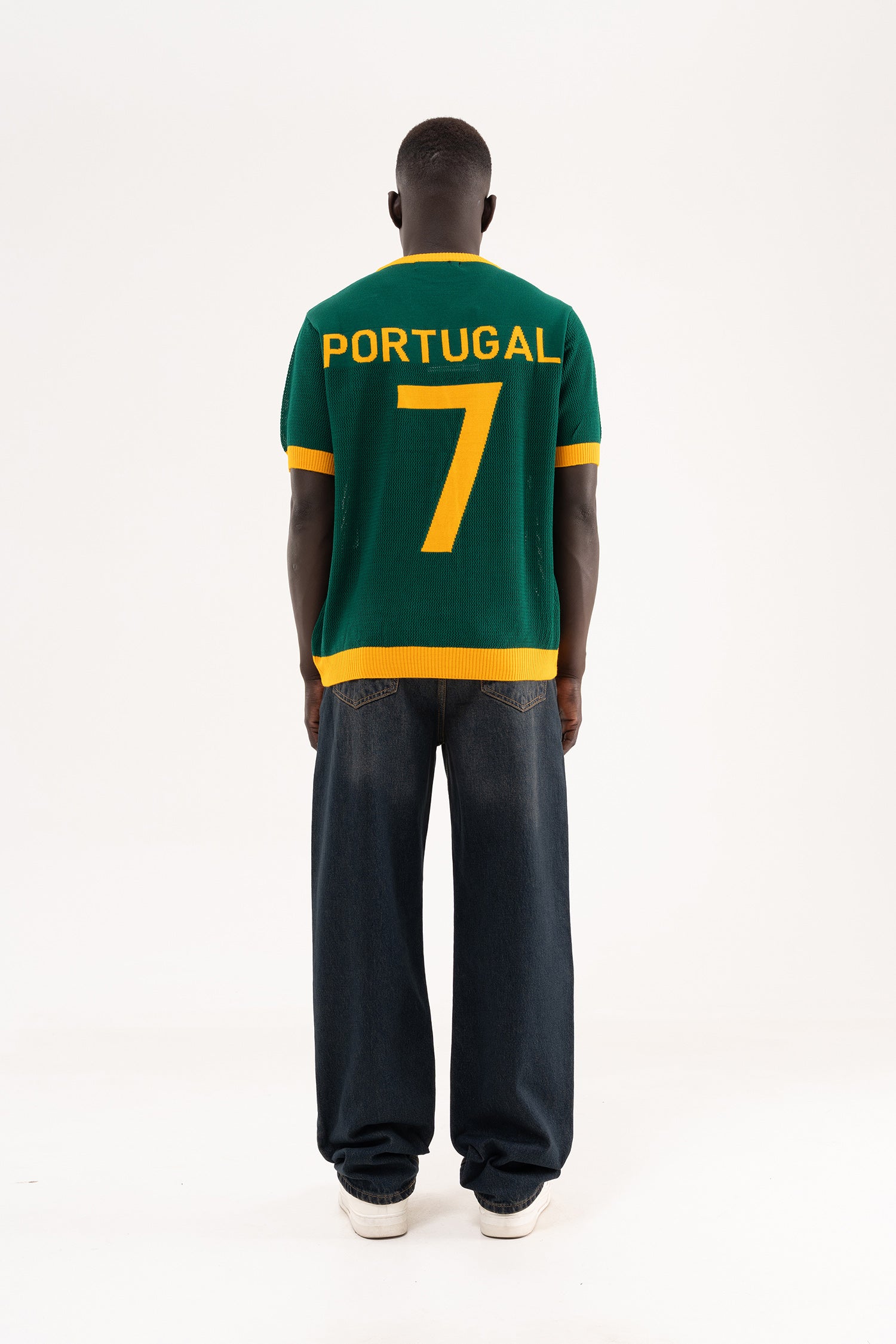 Erkek Portugal Patterned Knit Triko Tişört Yeşil