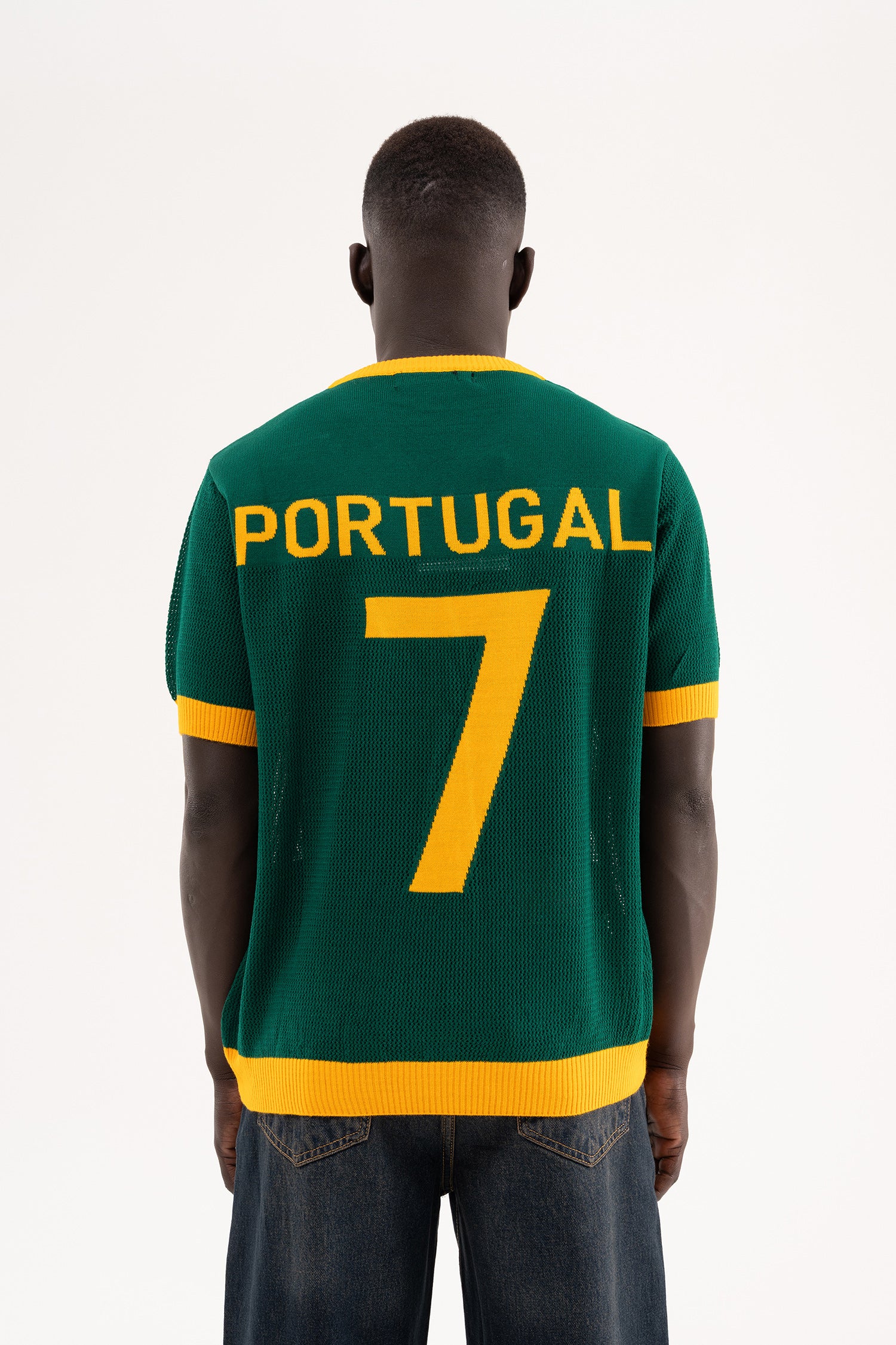 Erkek Portugal Patterned Knit Triko Tişört Yeşil-7