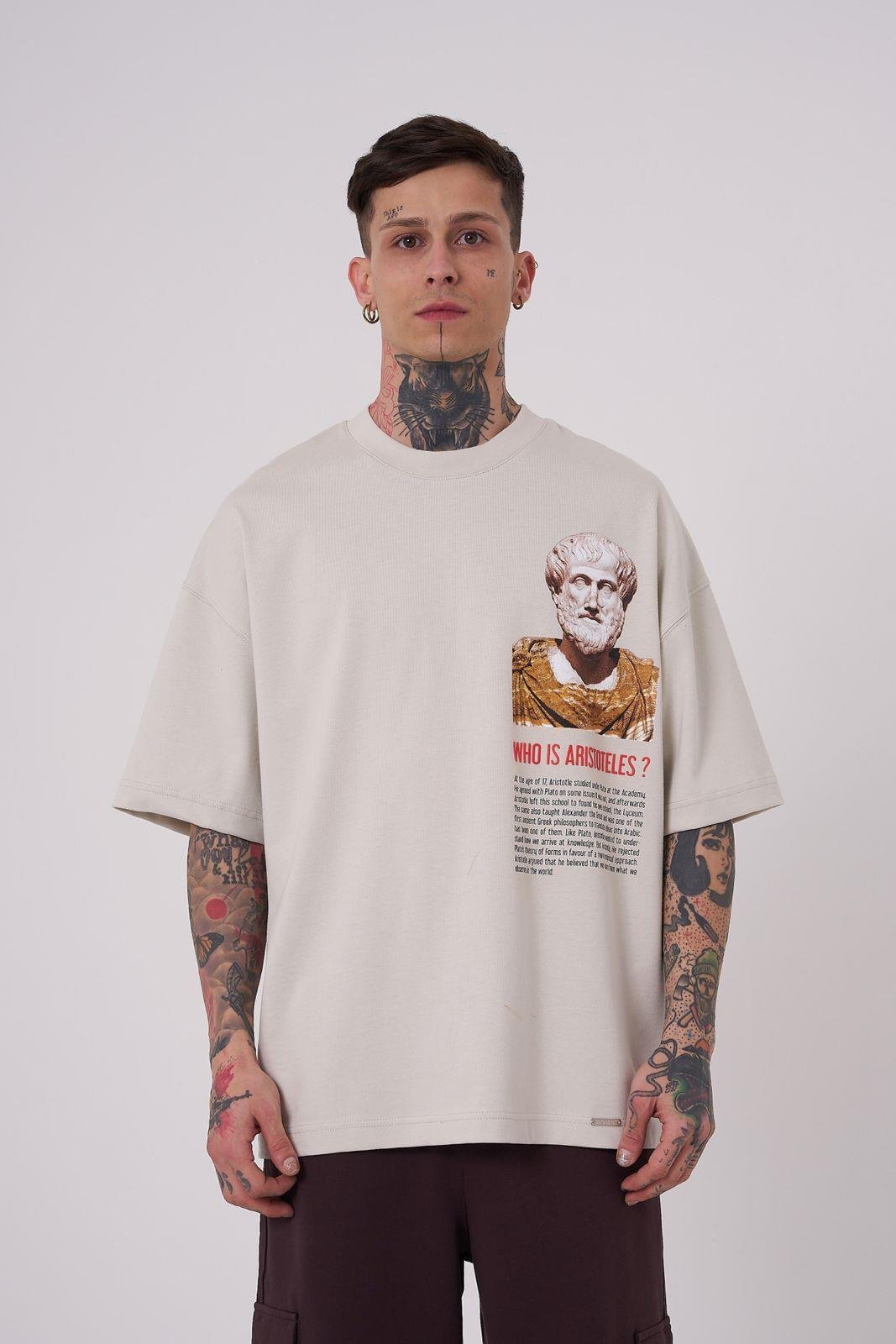 Erkek Premium Aristotales High Baskılı Oversize Tişört Uzay Grisi