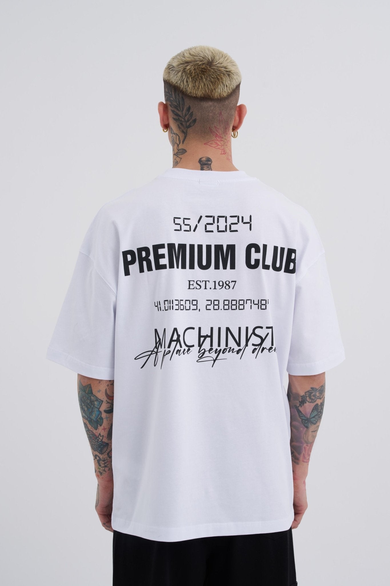 Erkek Premıum Club Oversize Tişört Beyaz