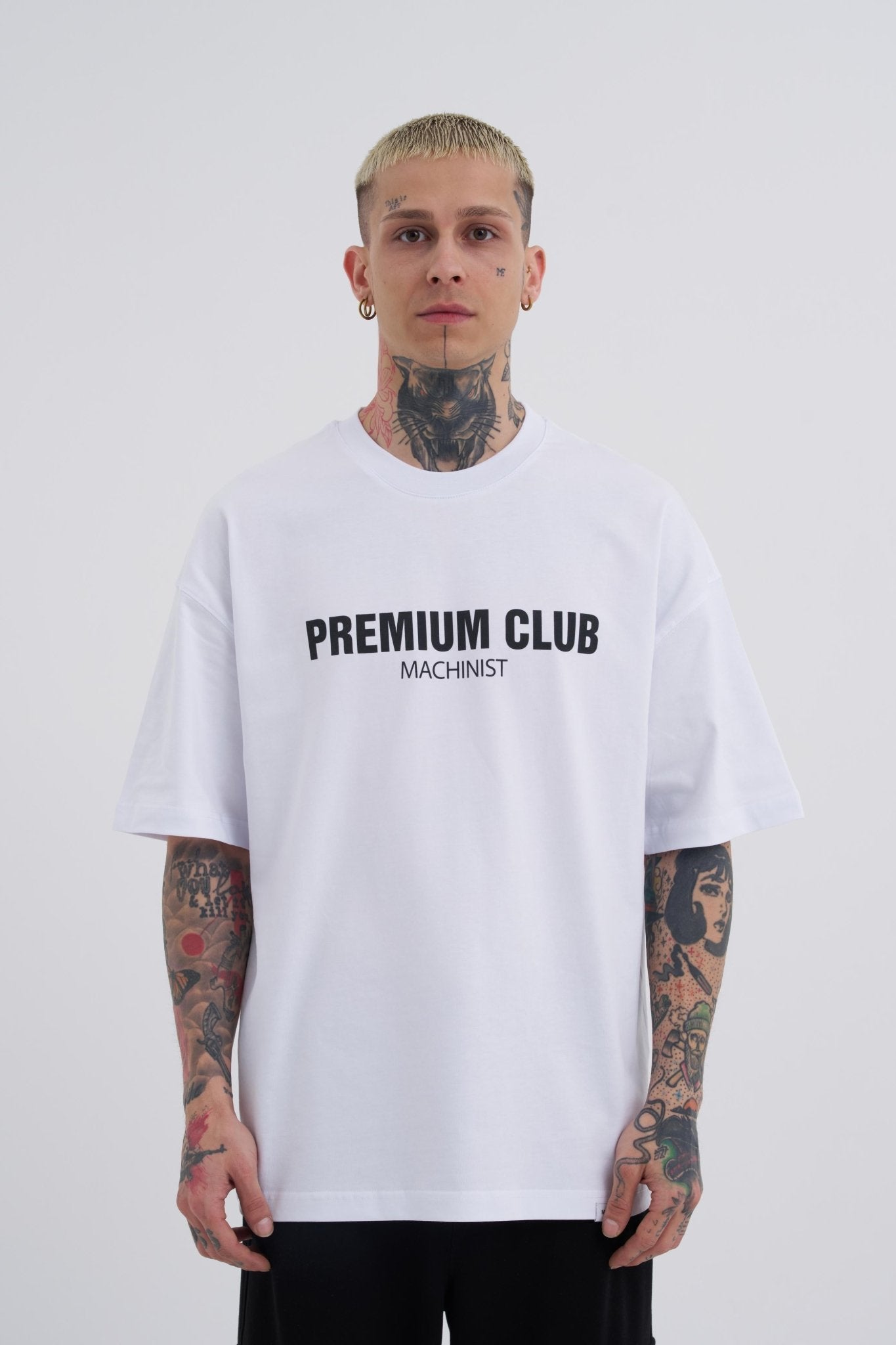 Erkek Premıum Club Oversize Tişört Beyaz