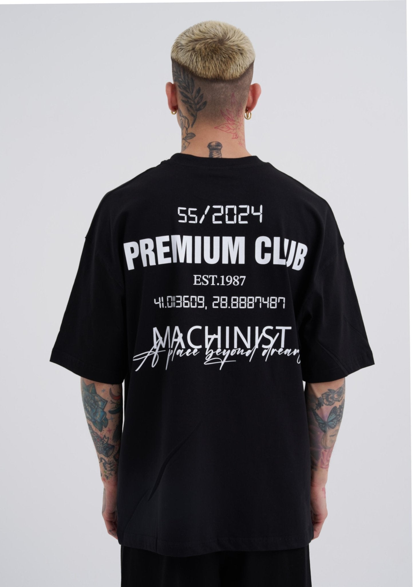 Erkek Premıum Club Oversize Tişört Siyah
