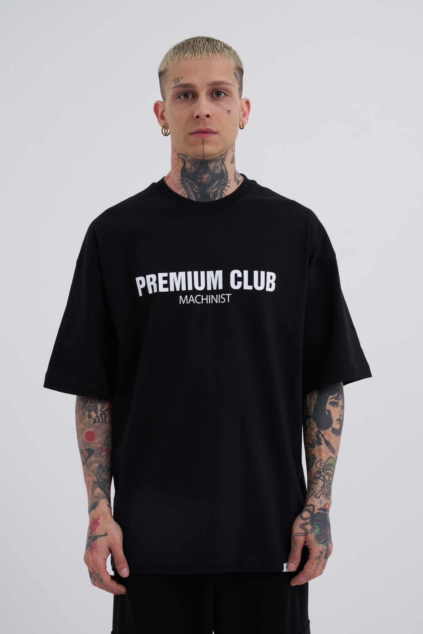Erkek Premıum Club Oversize Tişört Siyah