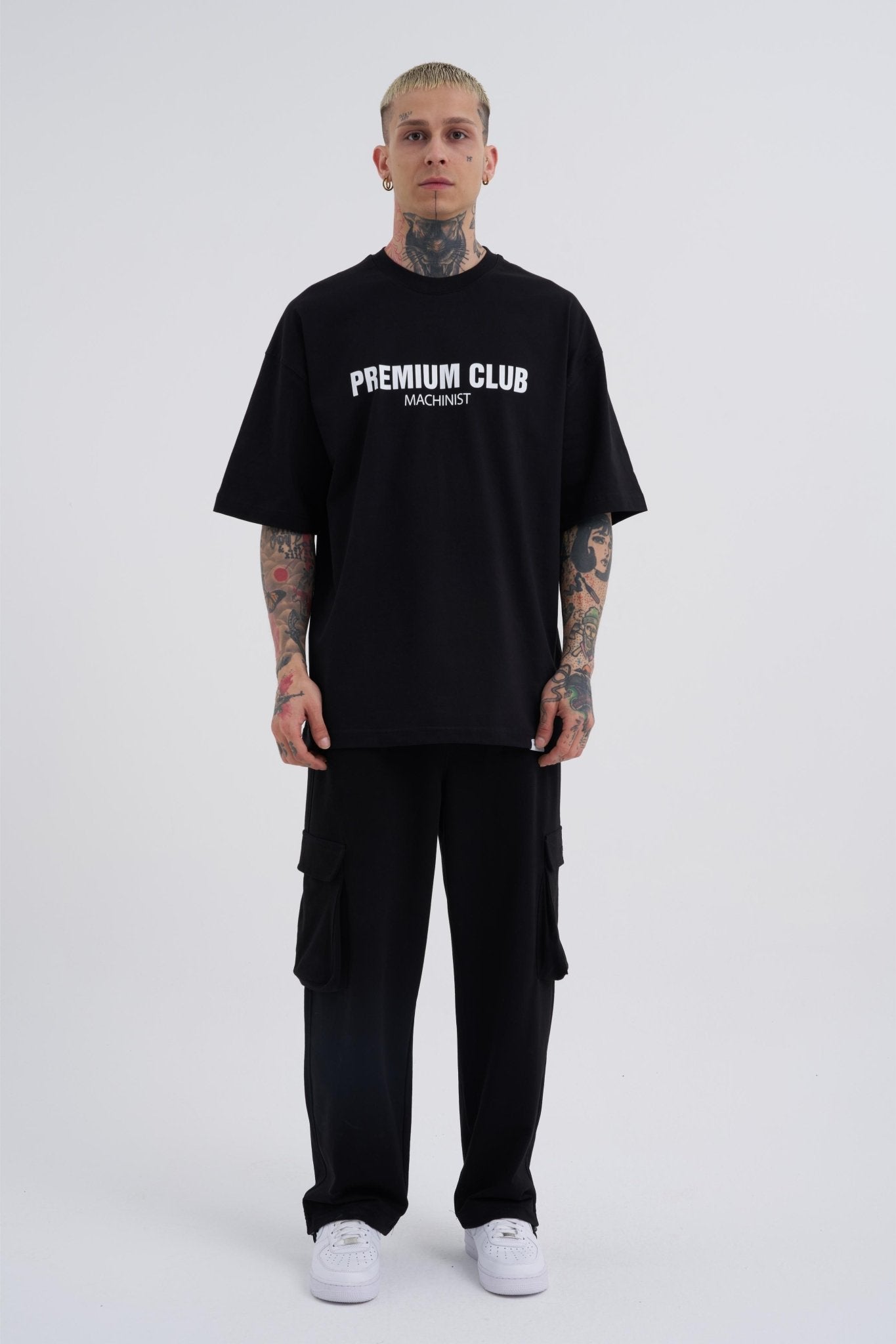 Erkek Premıum Club Oversize Tişört Siyah