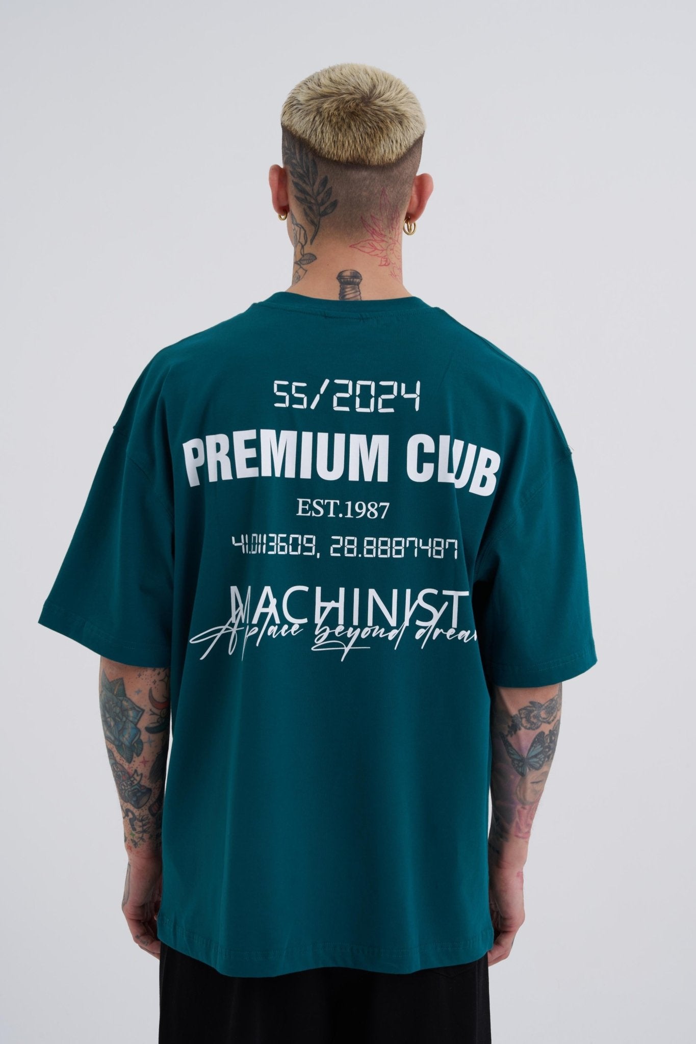 Erkek Premıum Club Oversize Tişört Yağ Yeşili