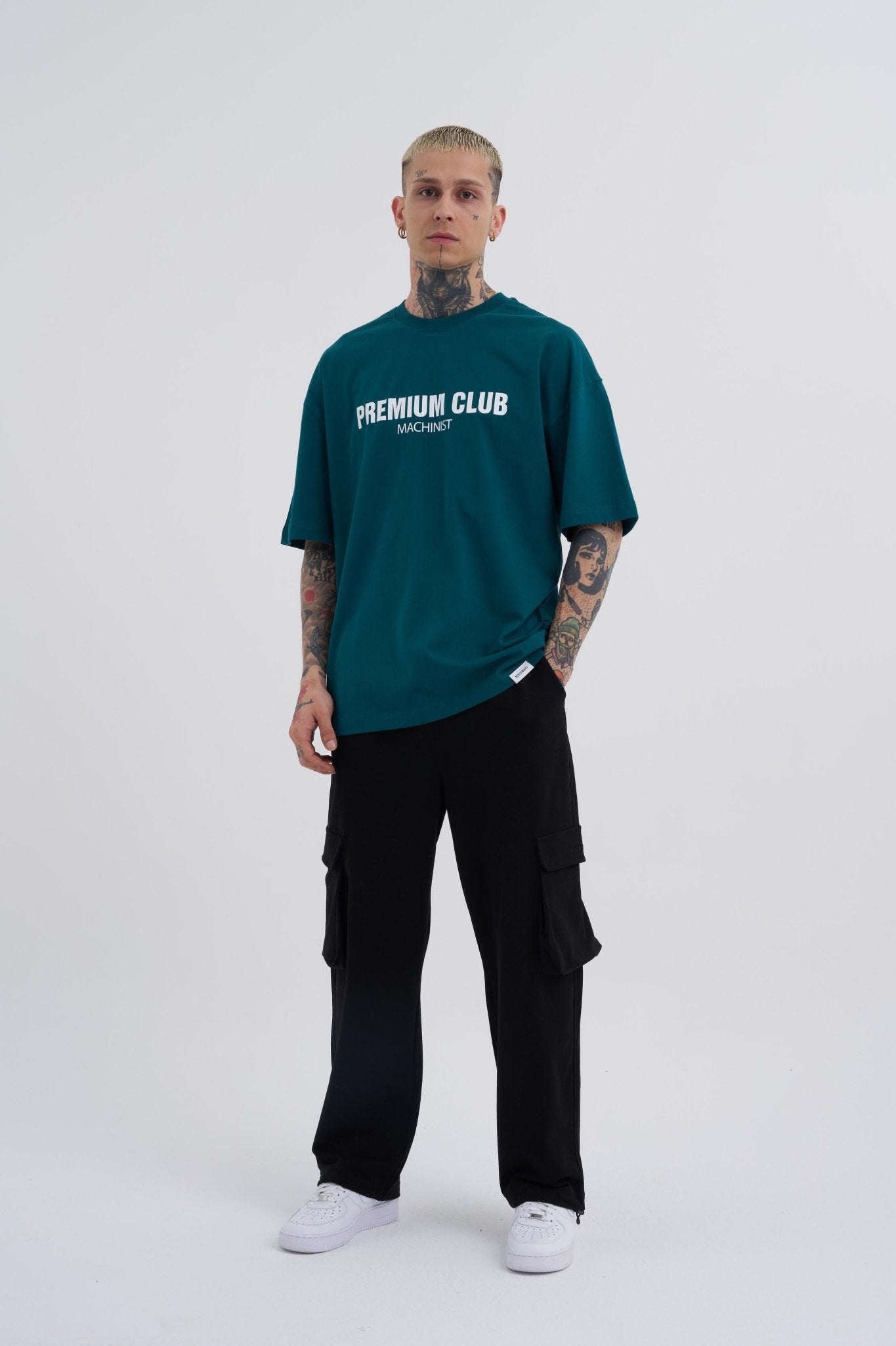 Erkek Premıum Club Oversize Tişört Yağ Yeşili