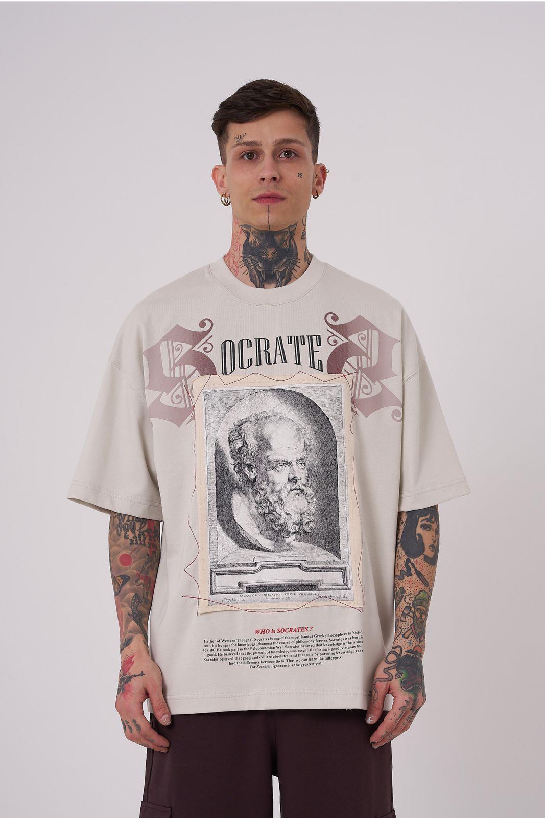 Erkek Premium Death of Socrates Oversize Tişört Uzay Grisi