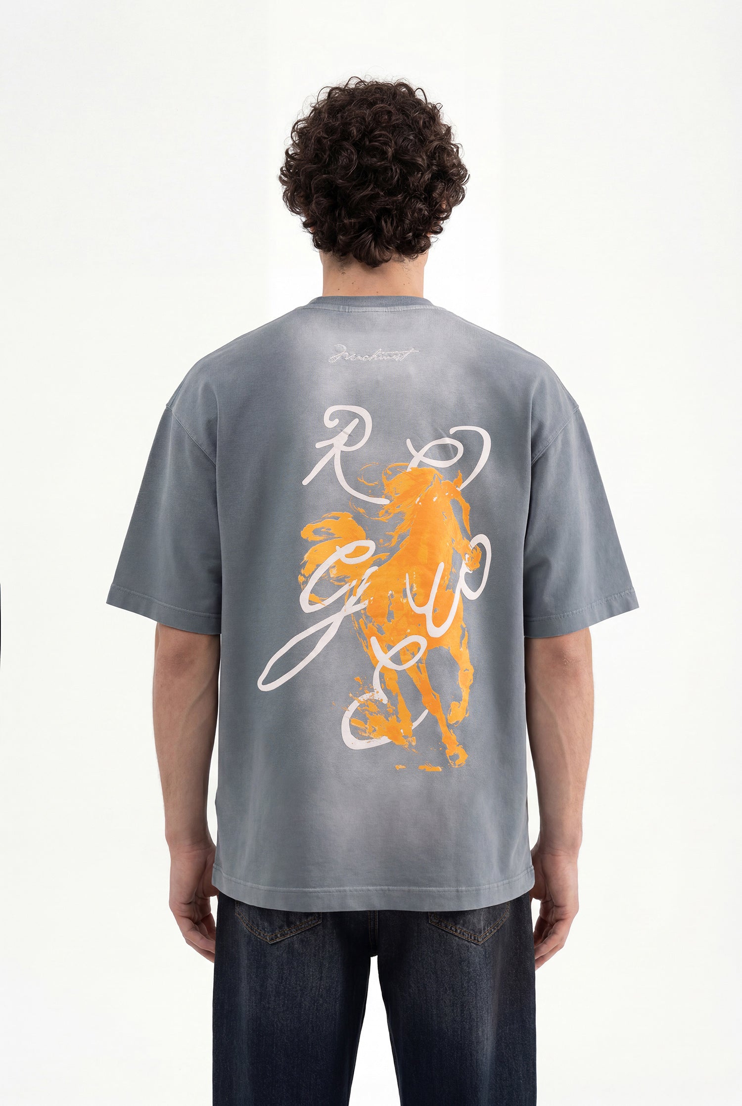 Erkek Printed and Embroidered Tişört Gri