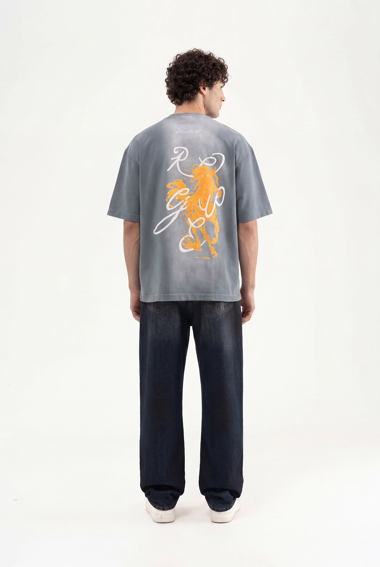 Erkek Printed and Embroidered Tişört Gri-5