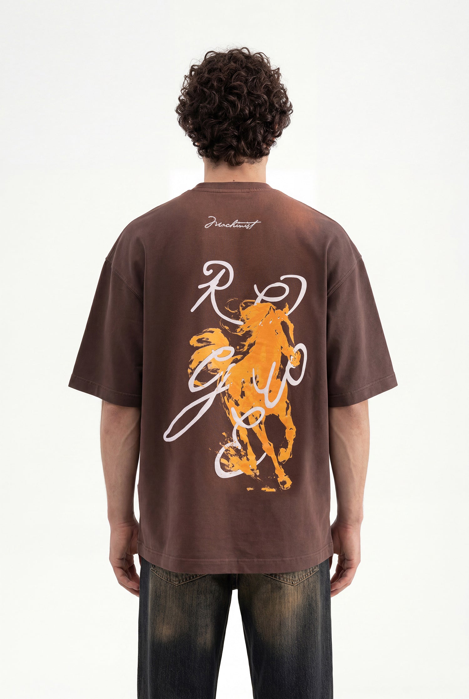 Erkek Printed and Embroidered Tişört Koyu Kahverengi