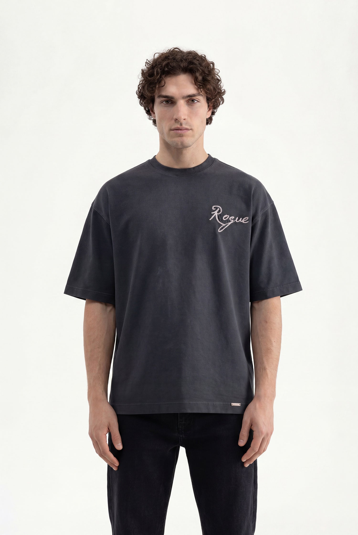 Erkek Printed and Embroidered Tişört Siyah