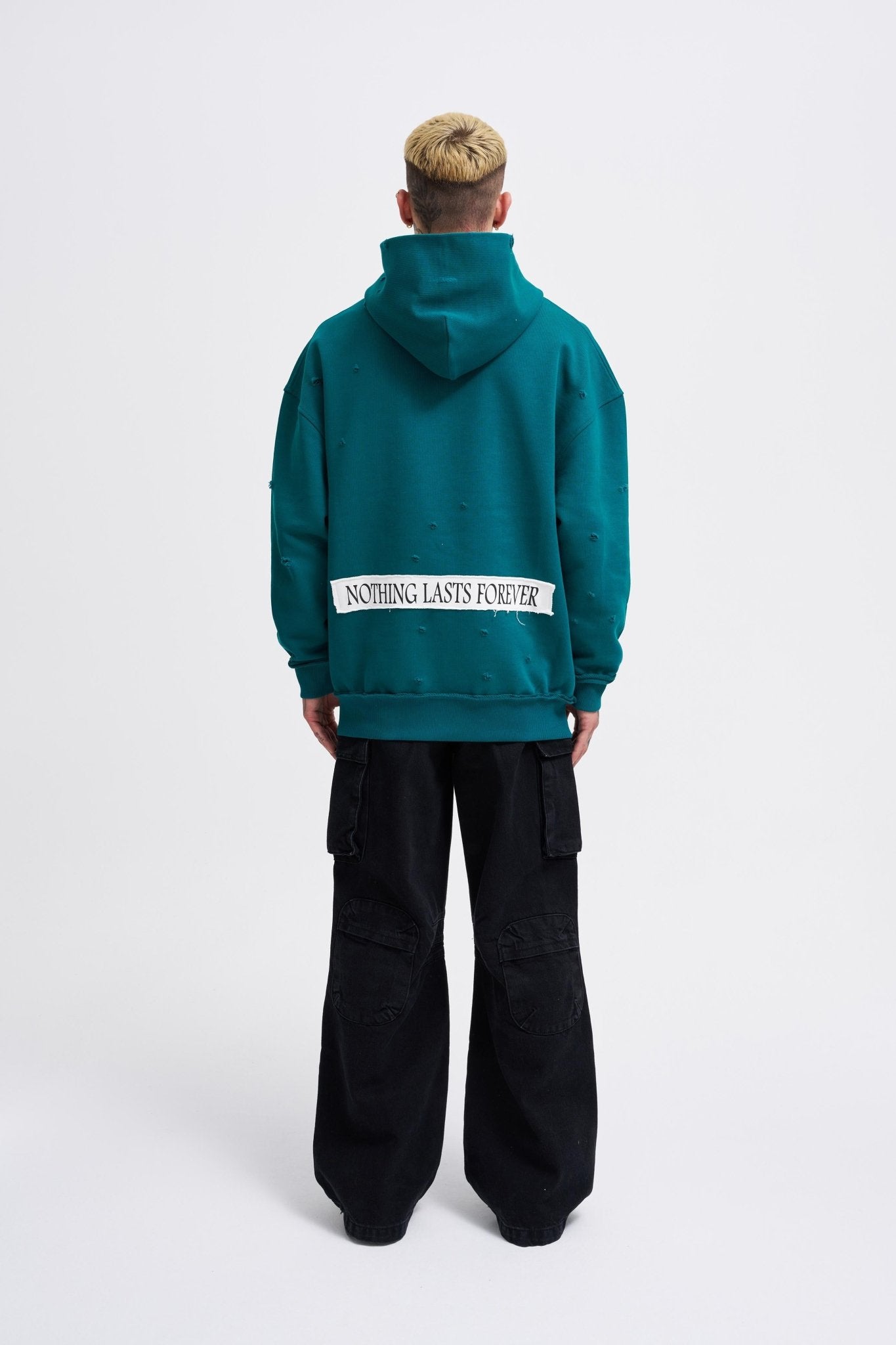 Erkek Printed and Patched Kapüşonlu Sweatshirt Yağ Yeşili